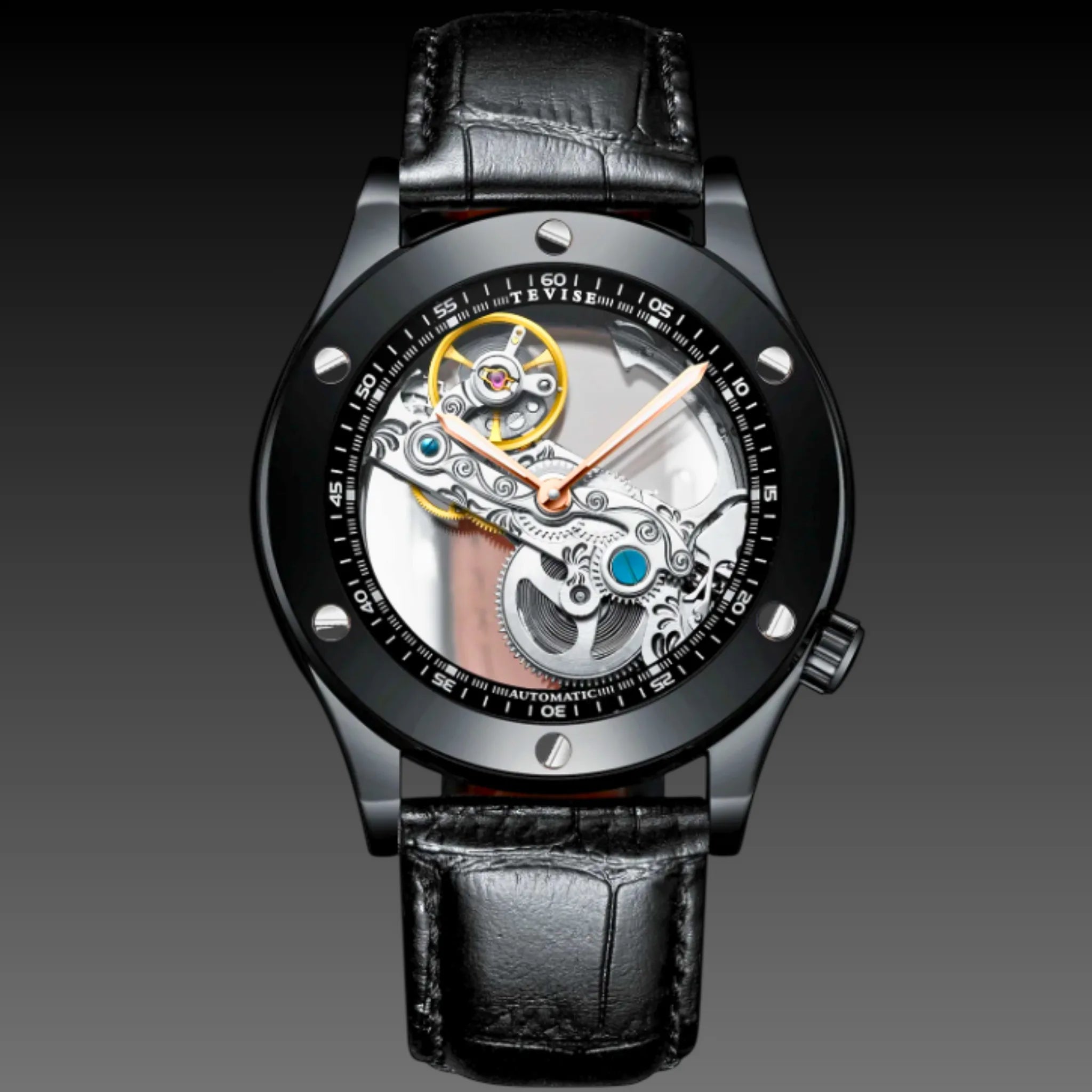 Men's Luxury Open Heart Automatic Watch | 43mm Skeleton Dial | Premium Leather Strap