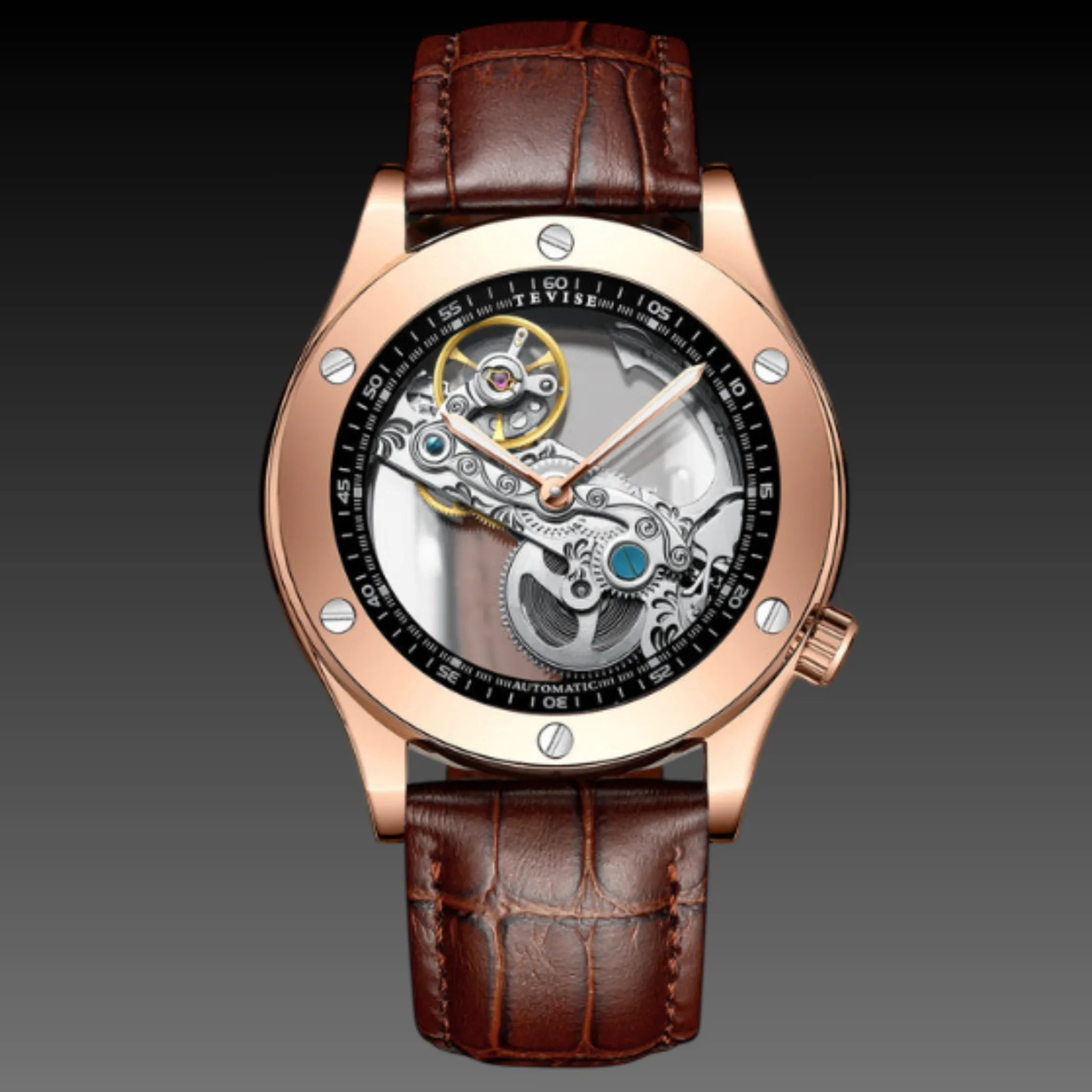Men's Luxury Open Heart Automatic Watch | 43mm Skeleton Dial | Premium Leather Strap