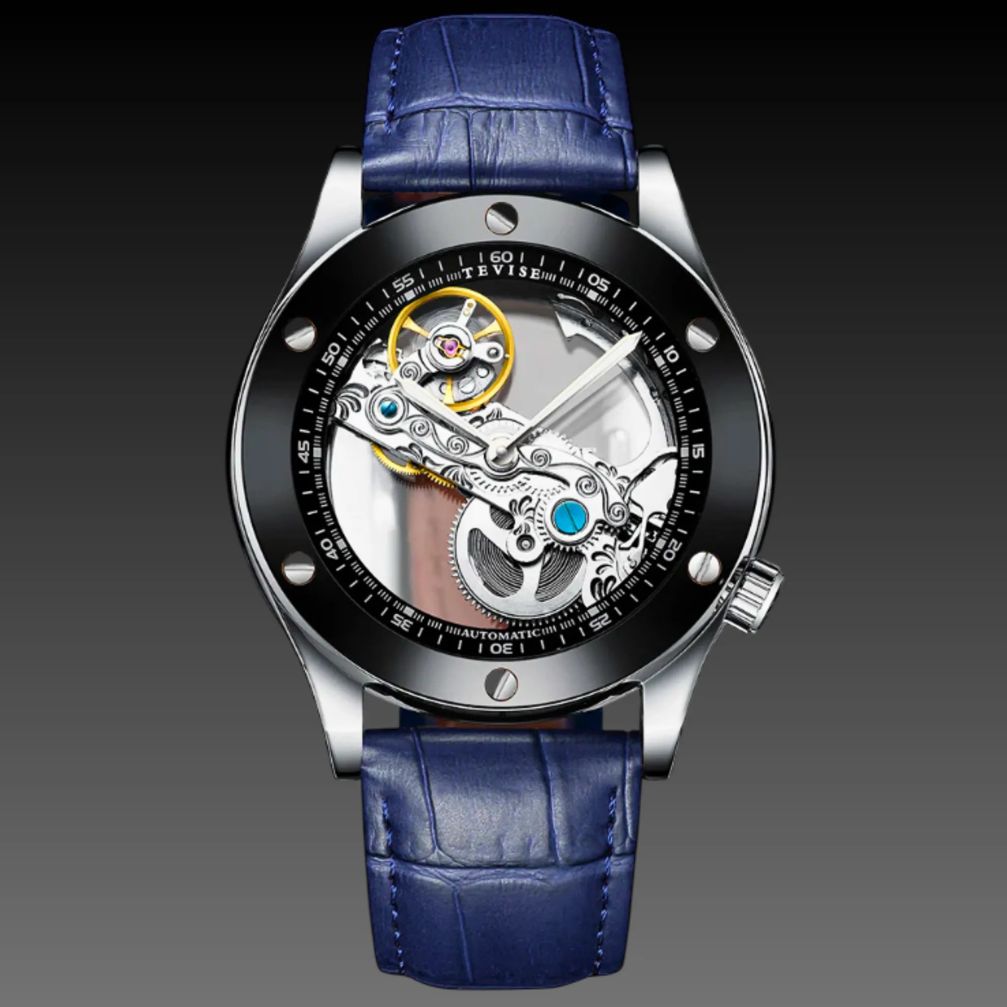 Men's Luxury Open Heart Automatic Watch | 43mm Skeleton Dial | Premium Leather Strap