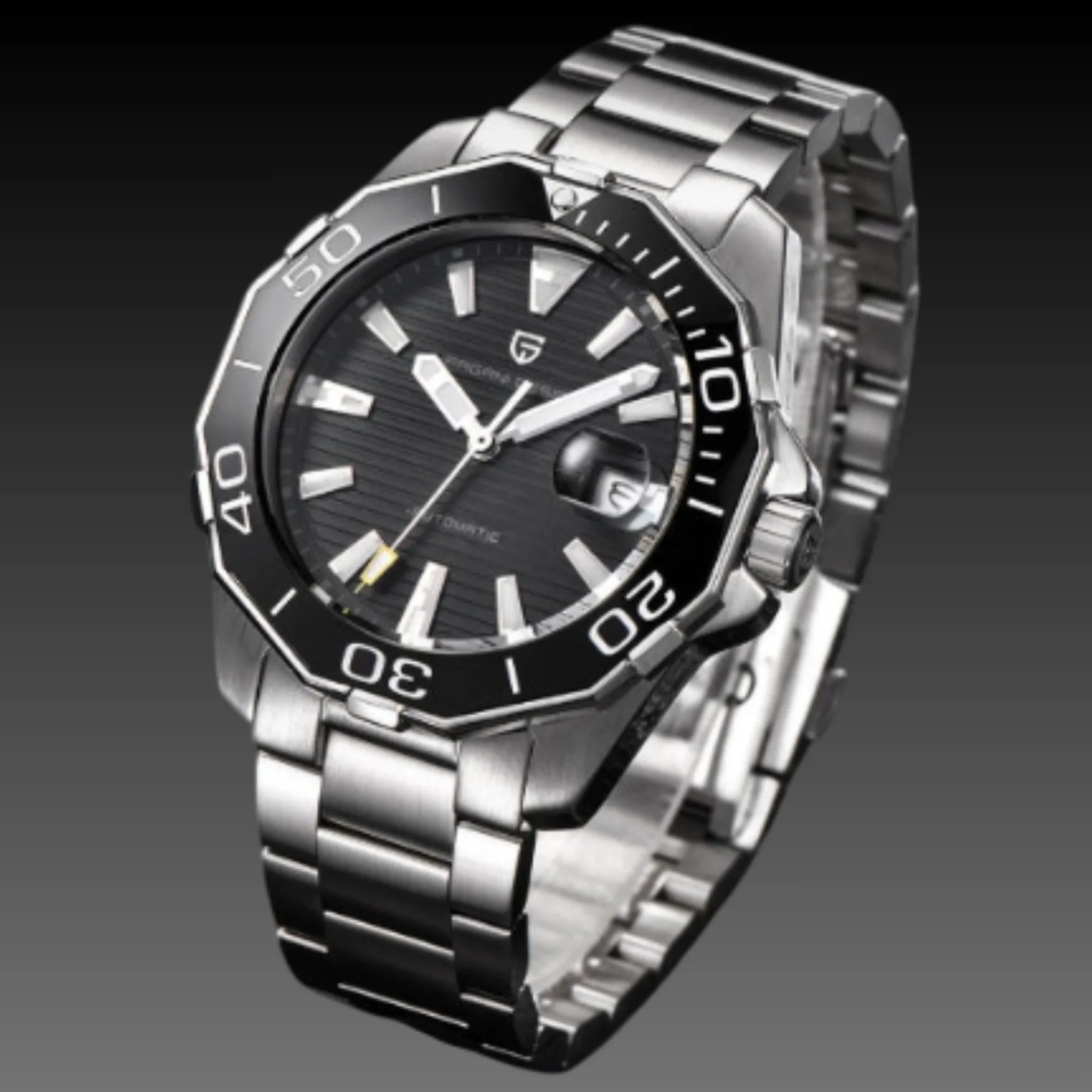 Men's Luxury Sport Automatic Watch | Textured Dial & Rotating Bezel | Stainless Steel