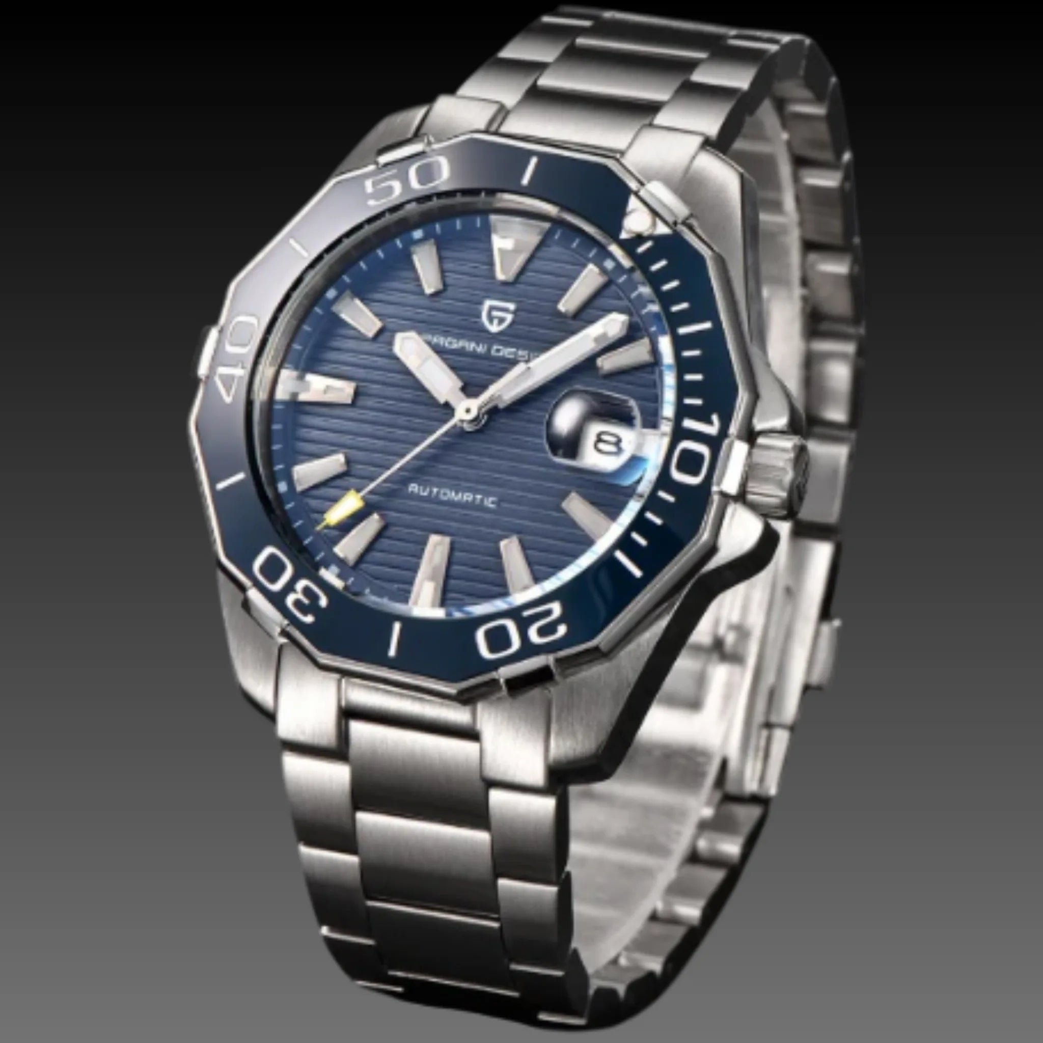 Men's Luxury Sport Automatic Watch | Textured Dial & Rotating Bezel | Stainless Steel