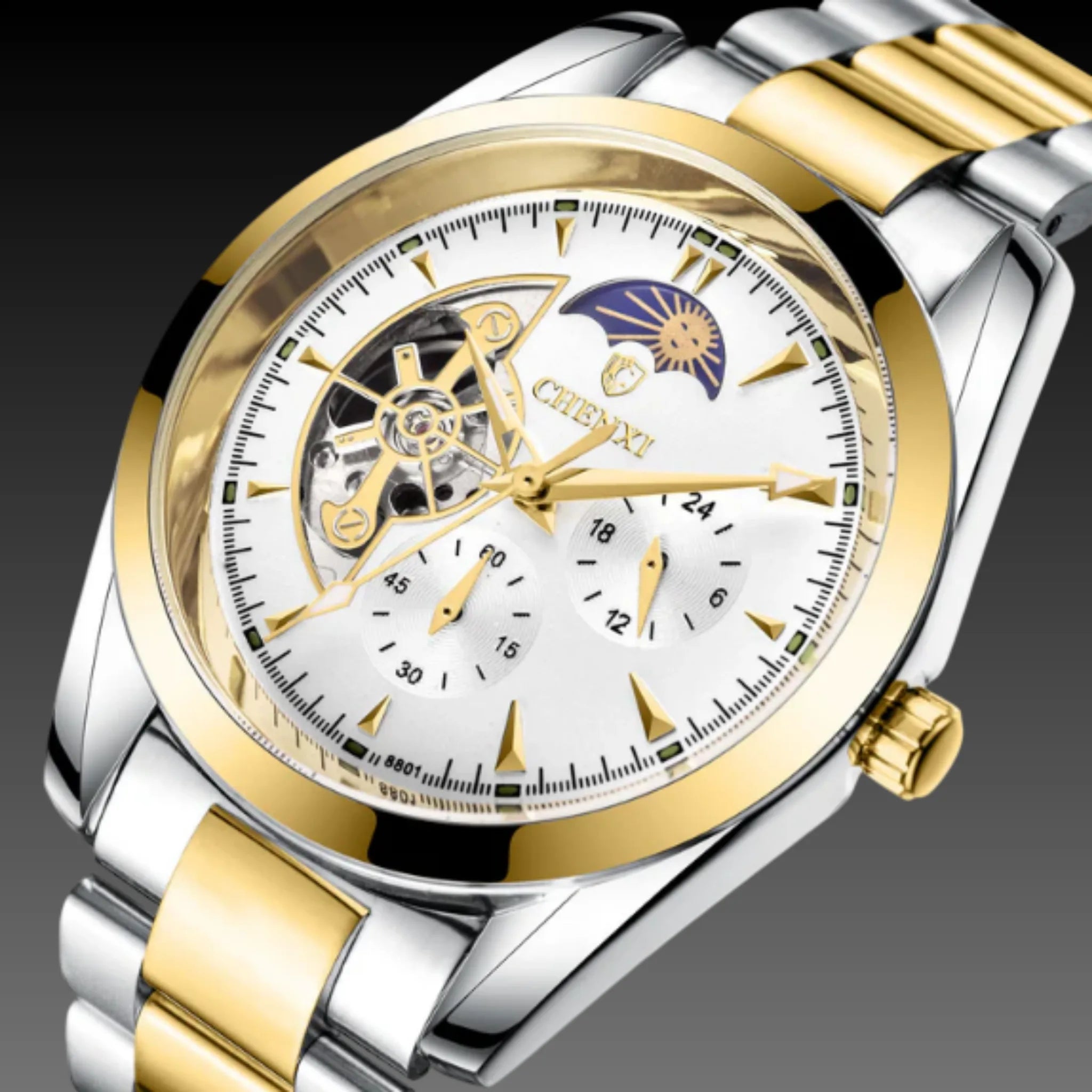 Men's 42mm Automatic Open-Heart Watch: Moon Phase | Stainless Steel