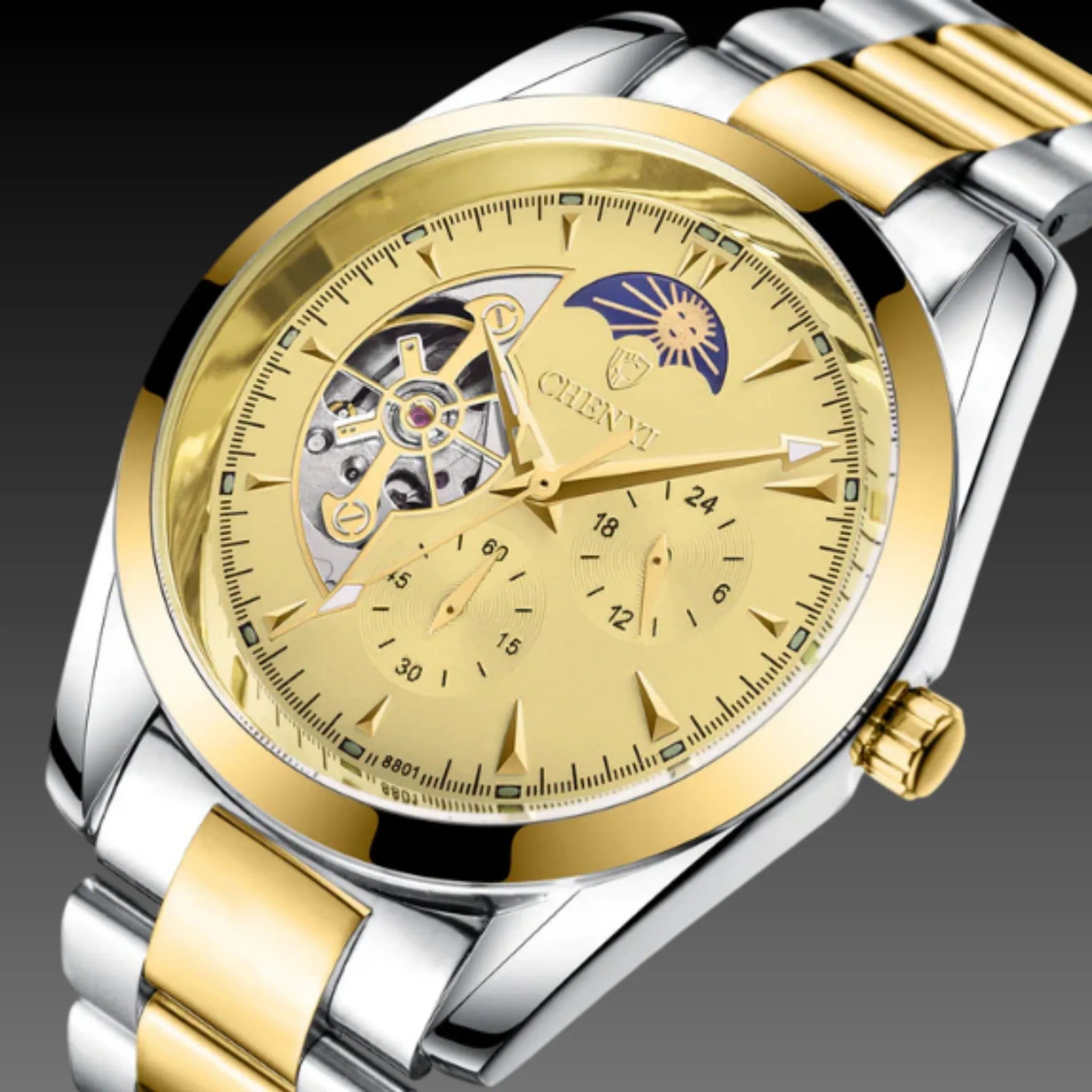 Men's 42mm Automatic Open-Heart Watch: Moon Phase | Stainless Steel