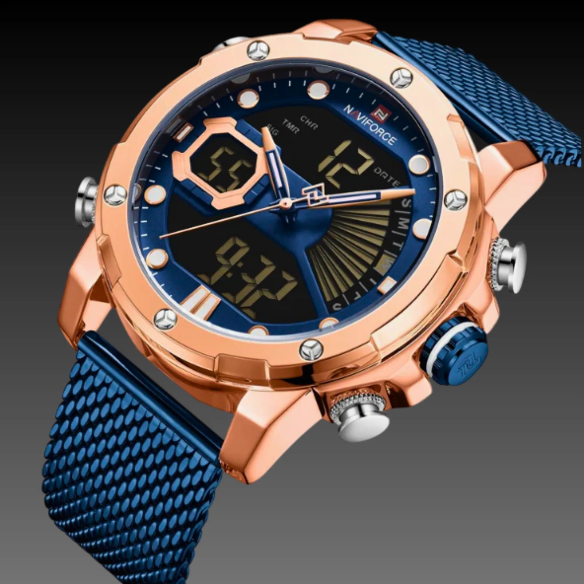 Men's Tactical Military Sports Watch | Dual Display Digital & Analog | Waterproof LED Chronograph