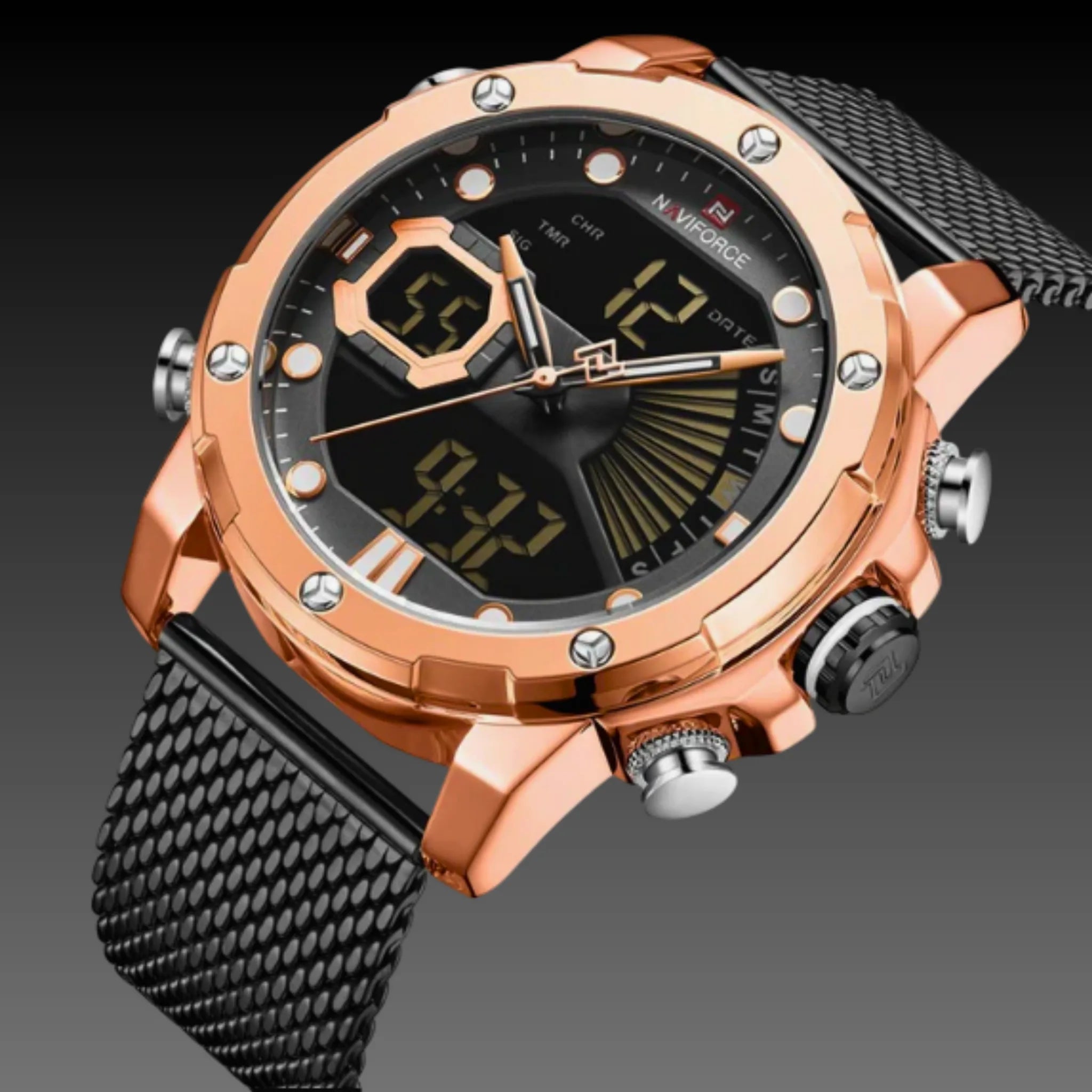 Men's Tactical Military Sports Watch | Dual Display Digital & Analog | Waterproof LED Chronograph