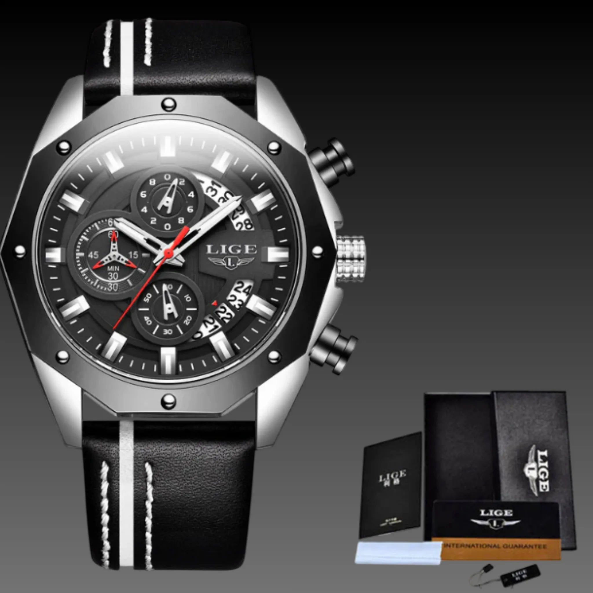 Men's 46mm Tonneau Sport Chronograph: Silicone Strap | LIGE Quartz | Racing Watch