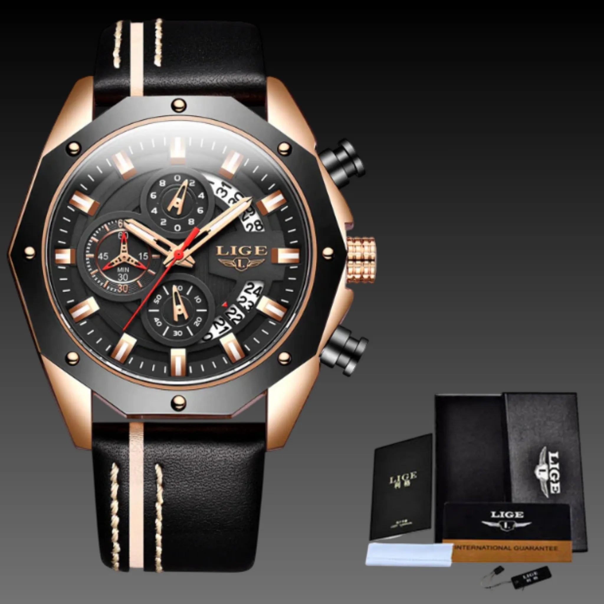 Men's 46mm Tonneau Sport Chronograph: Silicone Strap | LIGE Quartz | Racing Watch