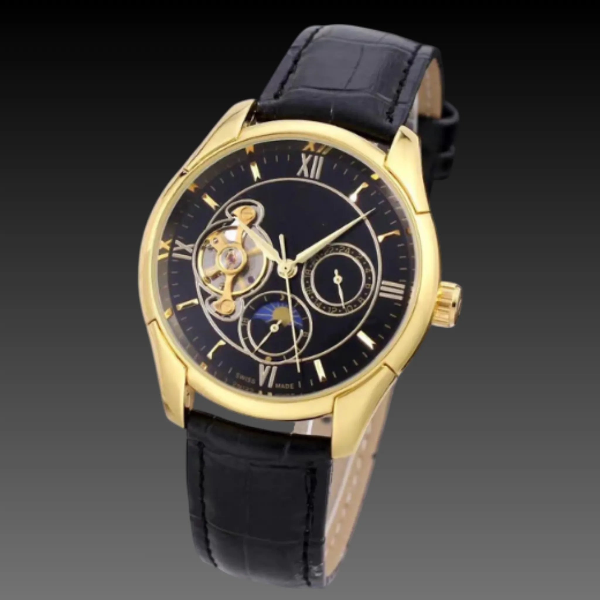 Men's Moon Phase Automatic Watch | Open Heart Complication | 40.5mm Dress Case
