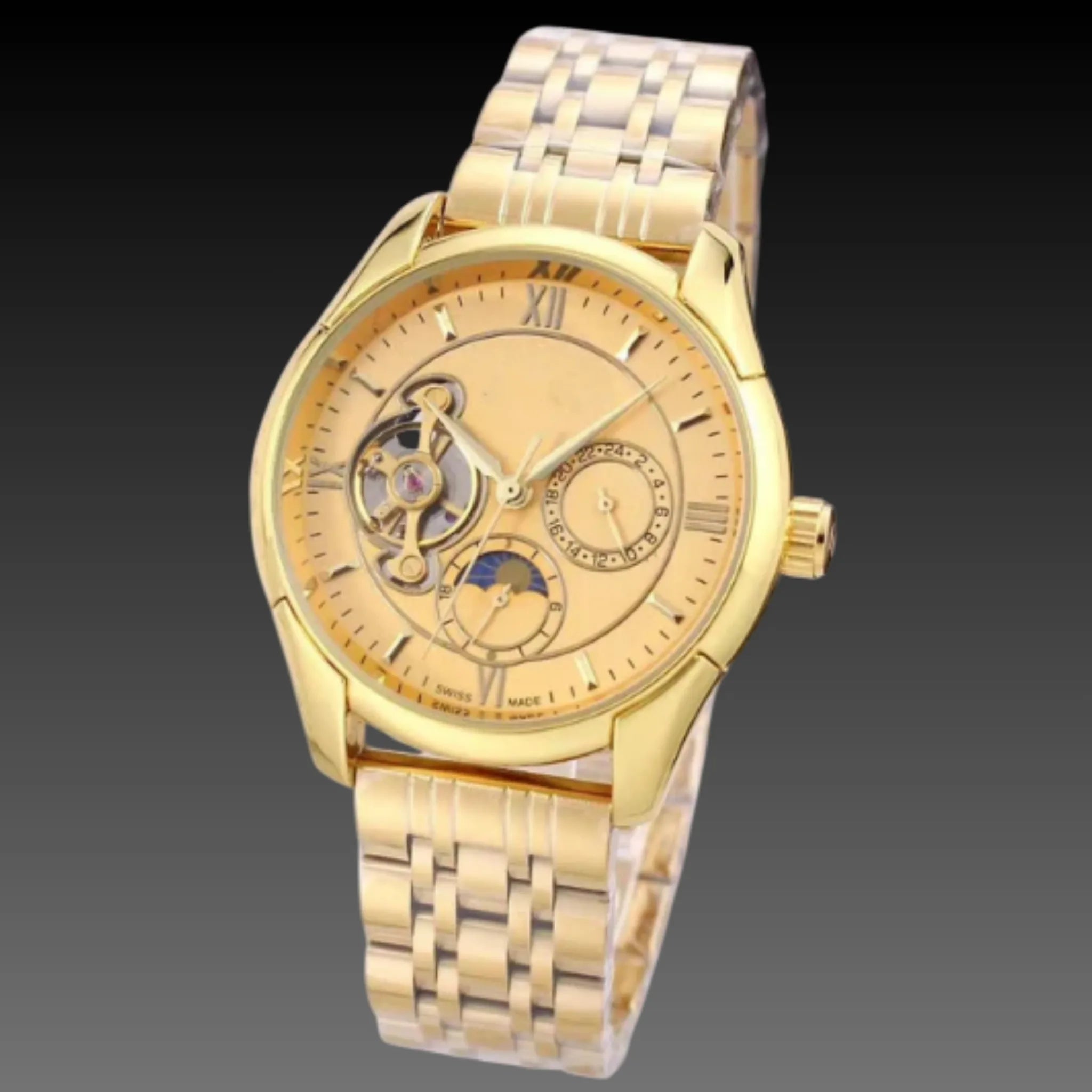 Men's 40.5mm Automatic Moon Phase Watch: 11mm Slim | Open-Heart