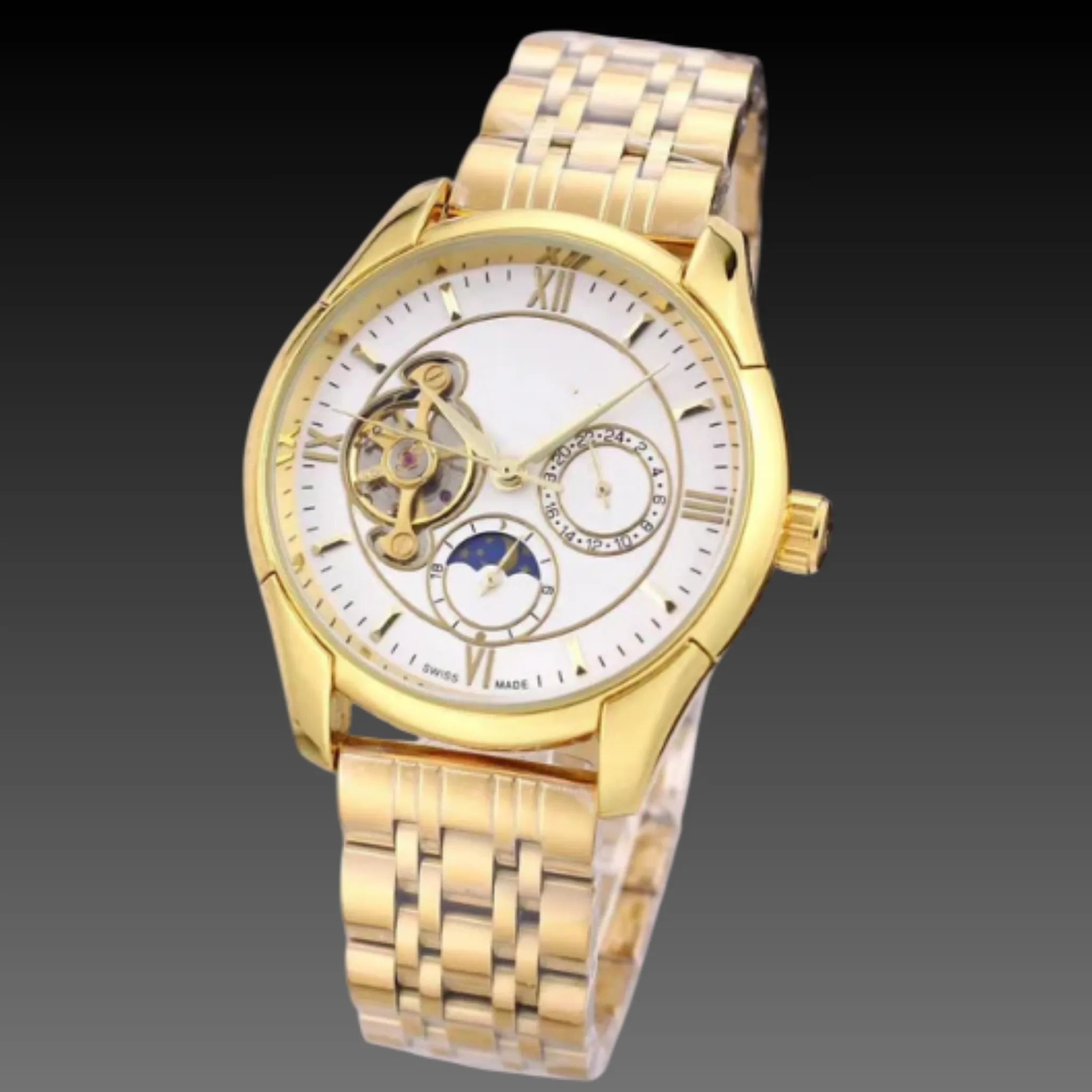 Men's Moon Phase Automatic Watch | Open Heart Complication | 40.5mm Dress Case