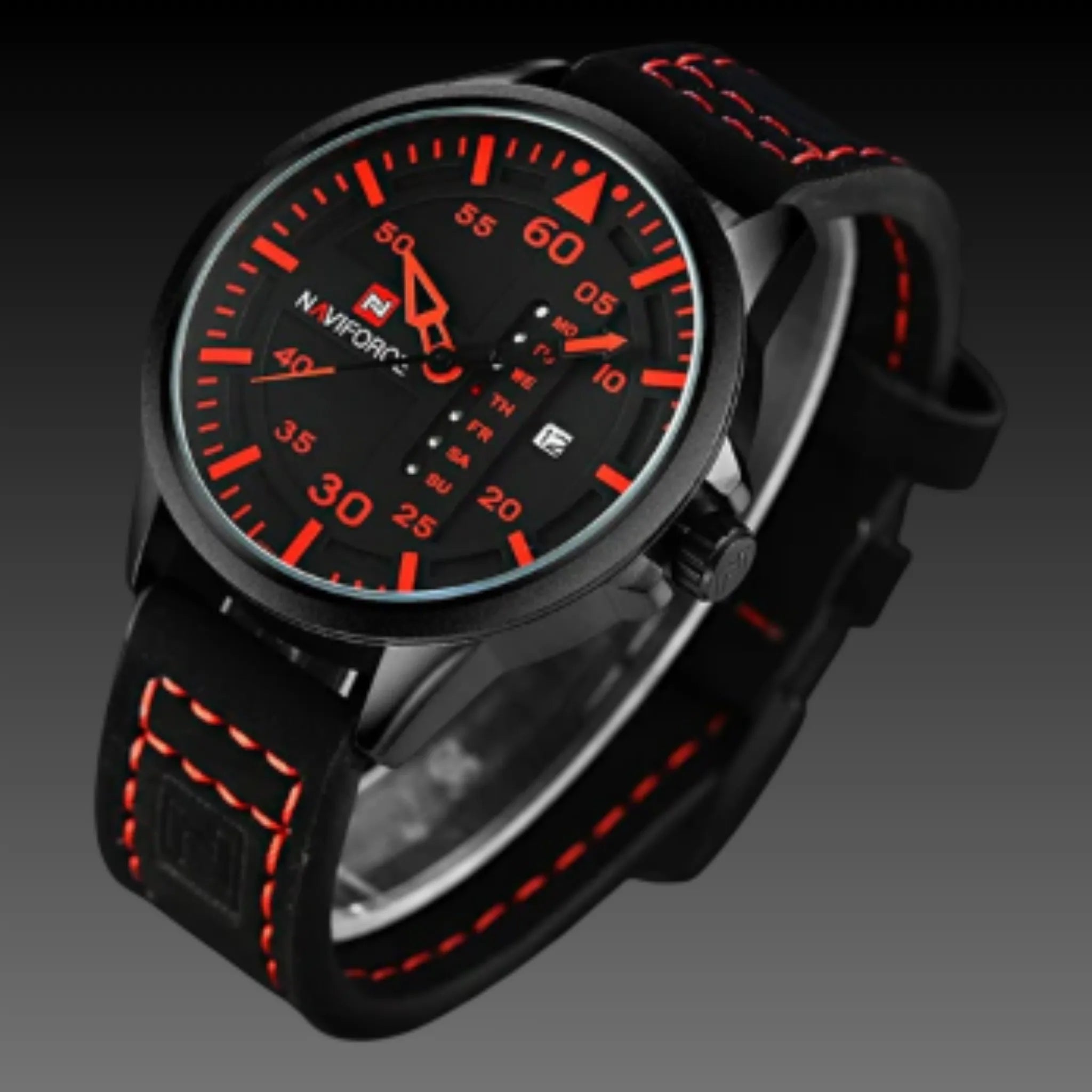 Naviforce Men's Tactical Field Watch | Military Leather Strap | Day & Date Quartz