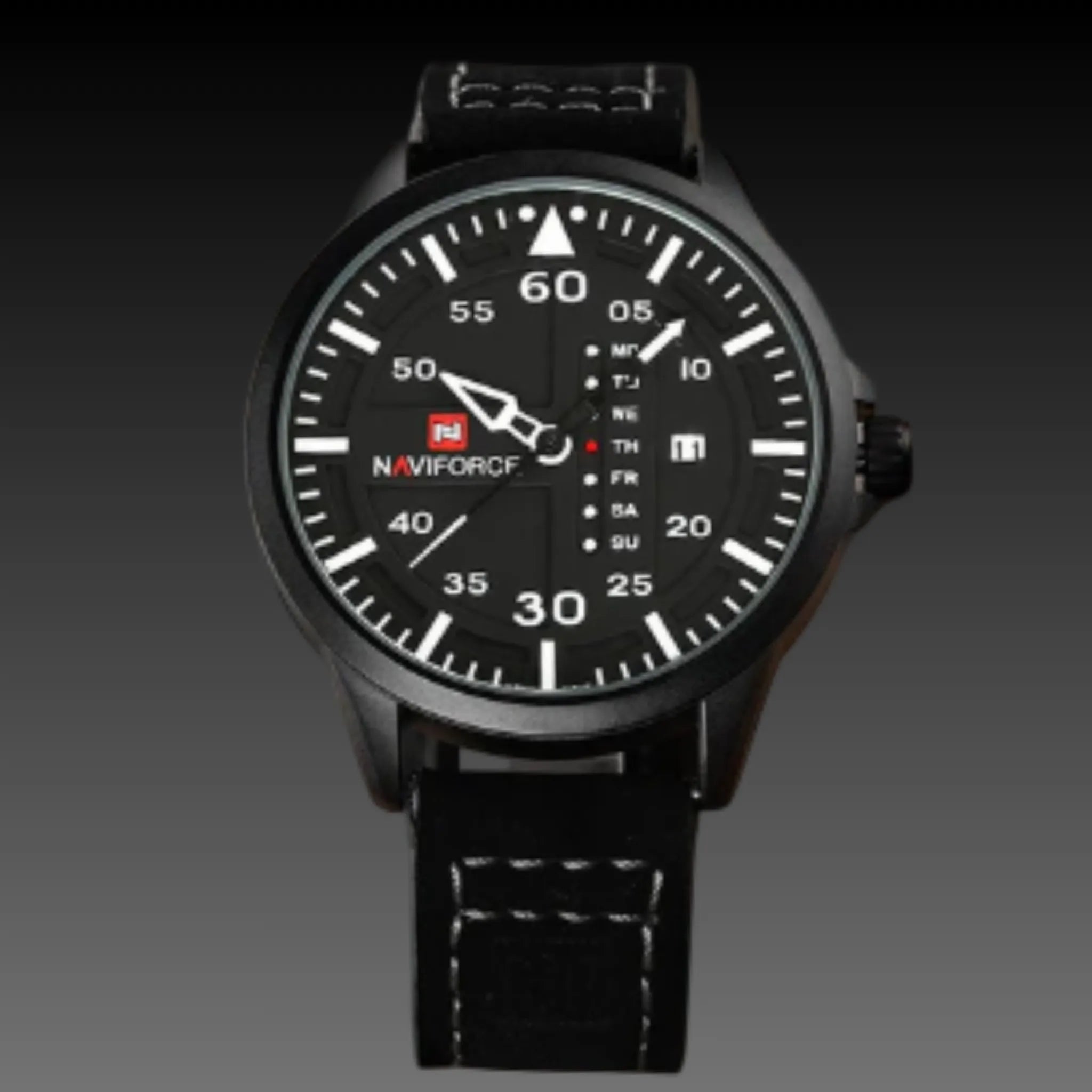 Naviforce Men's Tactical Field Watch | Military Leather Strap | Day & Date Quartz