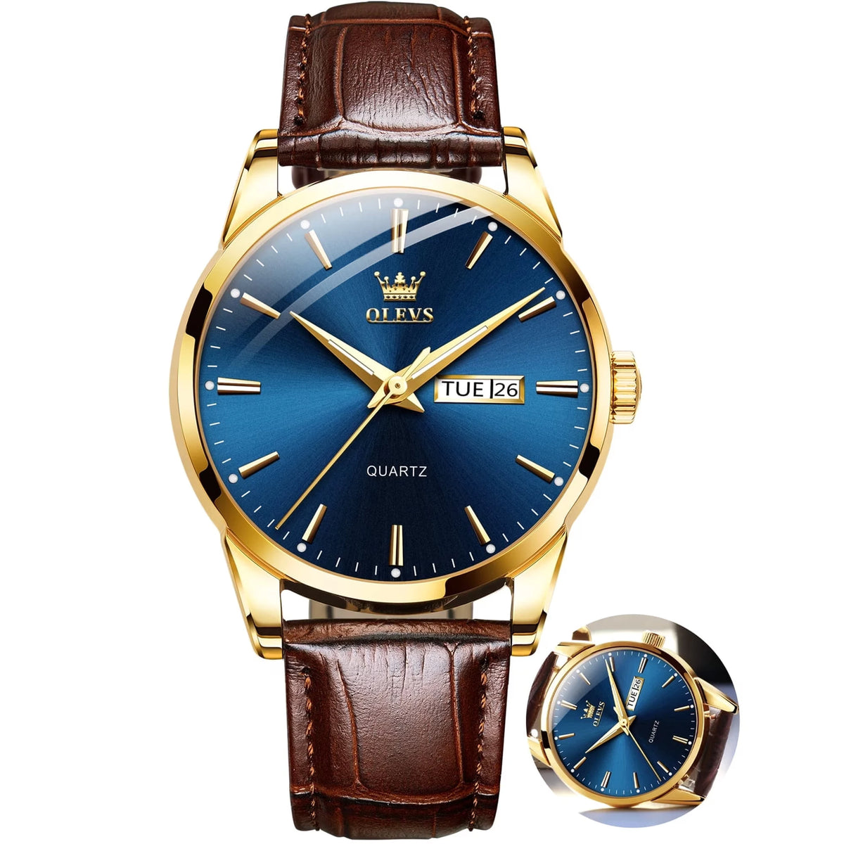 OLEVS Watches for Men Minimalist Ultra Thin Fashion Casual Analog Quartz Date Watch Waterproof Slim Simple Big Face Dress Mens Wrist Watches with Retro Leather Band for Men Reloj para Hombre