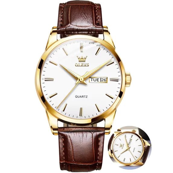 OLEVS Watches for Men Minimalist Ultra Thin Fashion Casual Analog Quartz Date Watch Waterproof Slim Simple Big Face Dress Mens Wrist Watches with Retro Leather Band for Men Reloj para Hombre