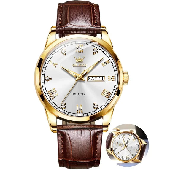 OLEVS Watches for Men Minimalist Ultra Thin Fashion Casual Analog Quartz Date Watch Waterproof Slim Simple Big Face Dress Mens Wrist Watches with Retro Leather Band for Men Reloj para Hombre