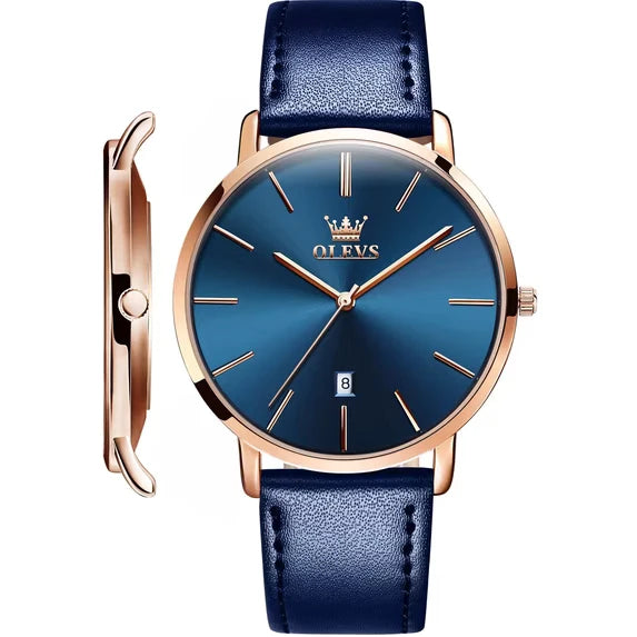 OLEVS Watches for Men Minimalist Ultra Thin Fashion Casual Analog Quartz Date Watch Waterproof Slim Simple Big Face Dress Mens Wrist Watches with Retro Leather Band for Men Reloj para Hombre