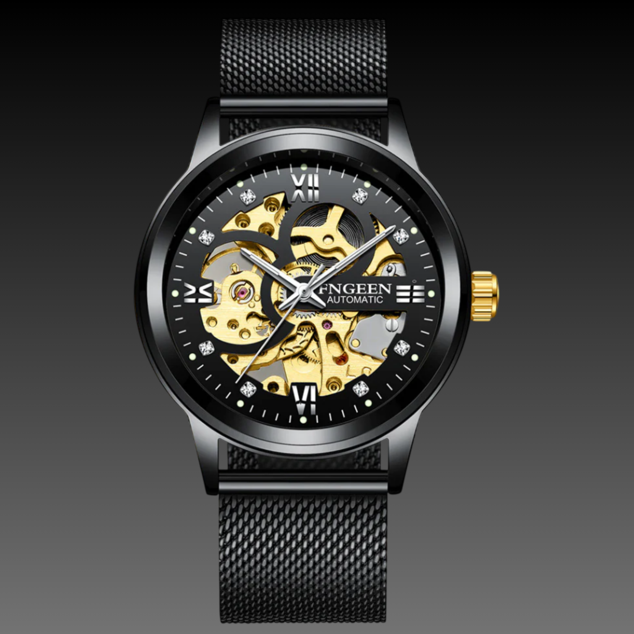 Men's Luxury Skeleton Mechanical Watch | Stainless Steel | Luminous Open-Heart Design