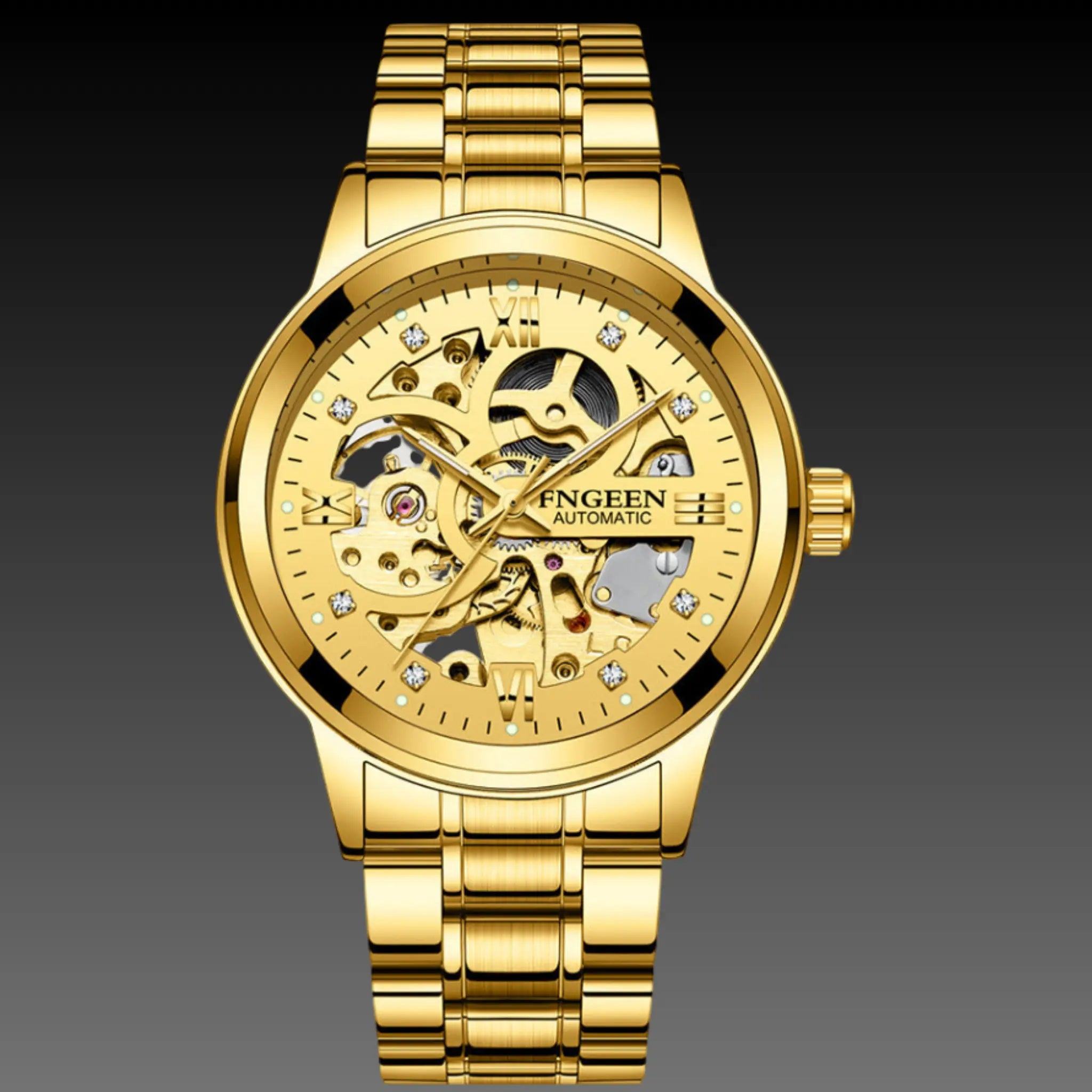 Men's 40mm Skeleton Automatic Watch: Luminous | Stainless Steel | Open-Heart