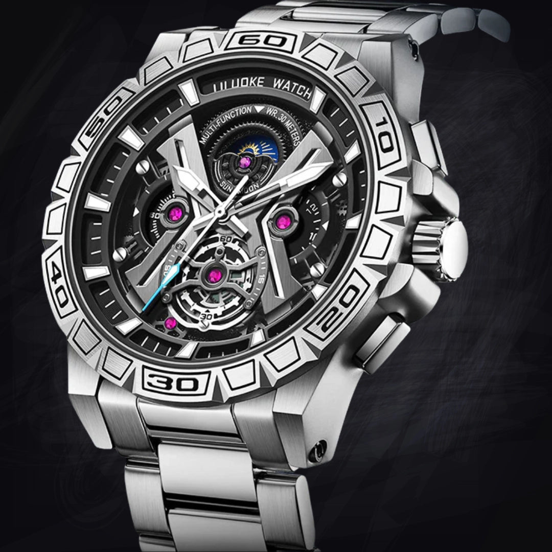 3D Hollow Skeleton Quartz Watch – Luminous Multifunction Sports Chrono (13mm Thickness)