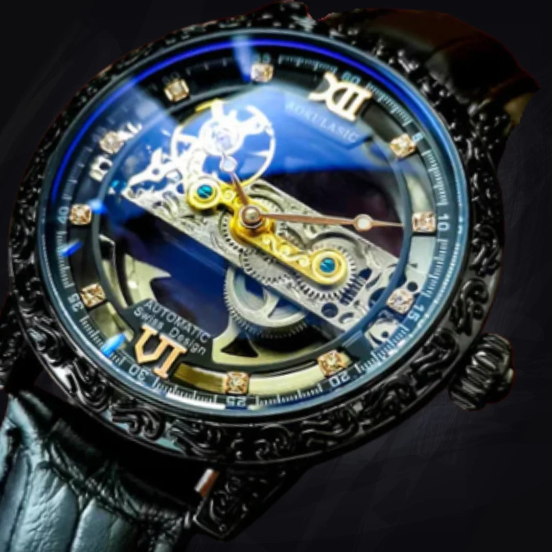 Men's Linear Skeleton Watch | Bridge Movement Automatic | Transparent Exhibition Case
