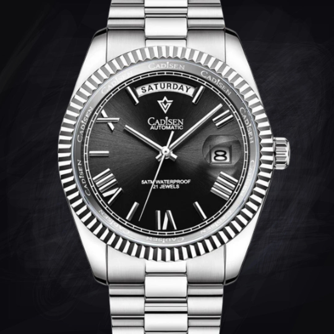 Men's Luxury Date Automatic Watch – 100M Waterproof Mechanical Timepiece with Sapphire Crystal & Fluted Bezel