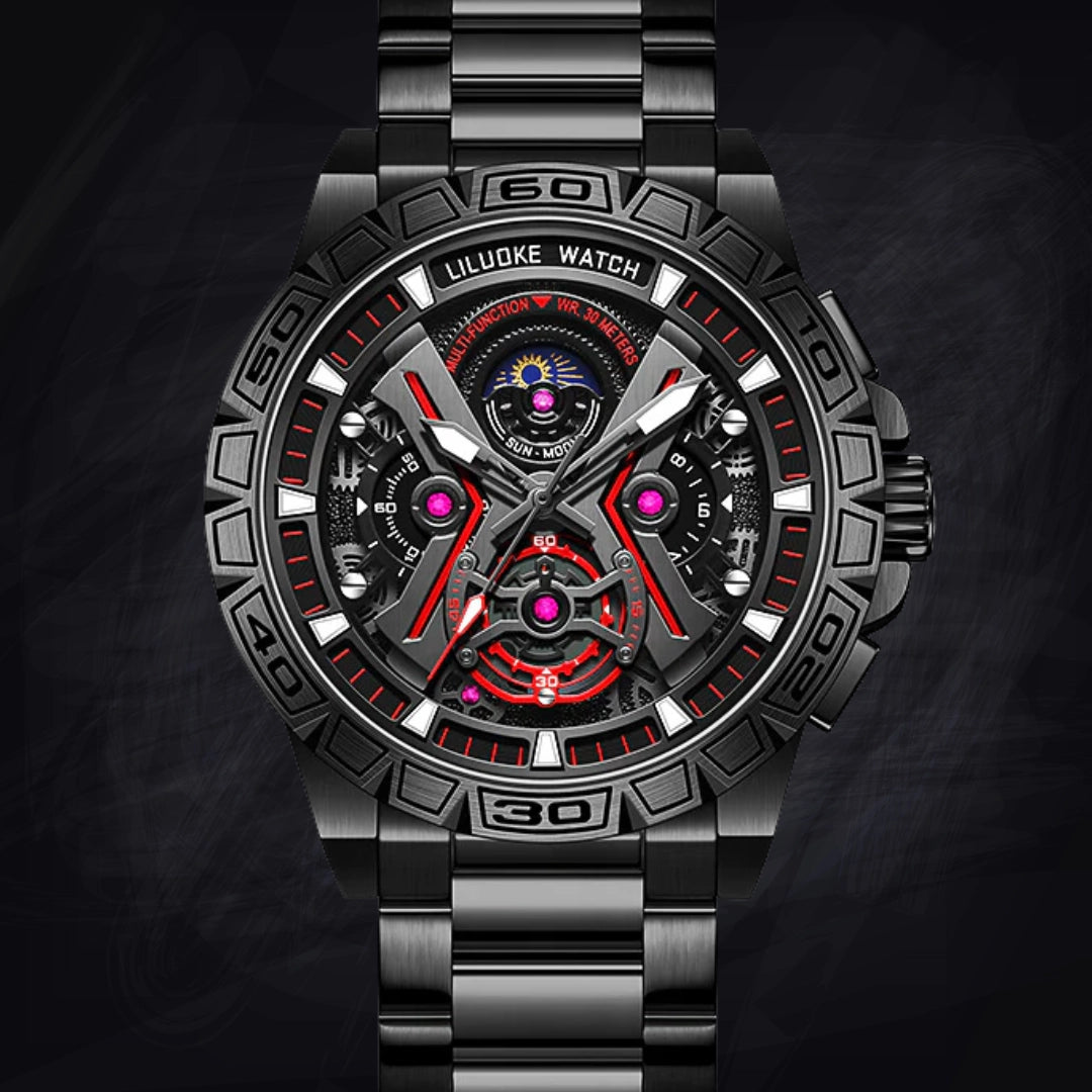 3D Hollow Skeleton Quartz Watch – Luminous Multifunction Sports Chrono (13mm Thickness)