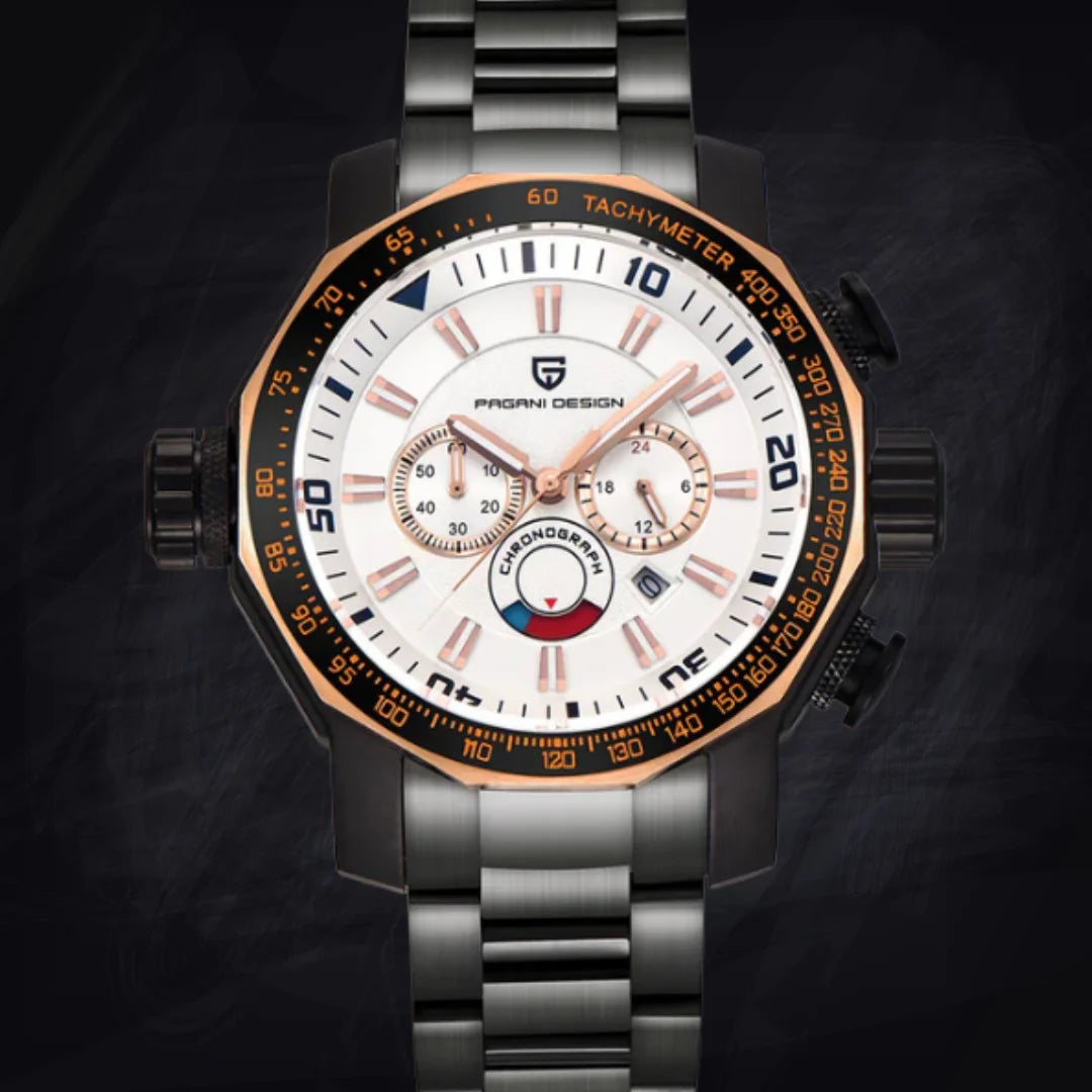 Pagani Design Luxury Multifunction Quartz Watch – Men’s Stainless Steel Chronograph with Luminous Dial & Waterproof Build