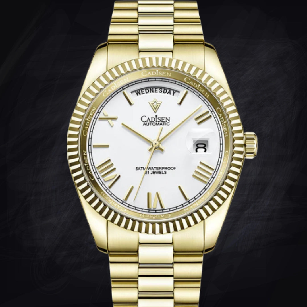 Men's Luxury Date Automatic Watch – 100M Waterproof Mechanical Timepiece with Sapphire Crystal & Fluted Bezel
