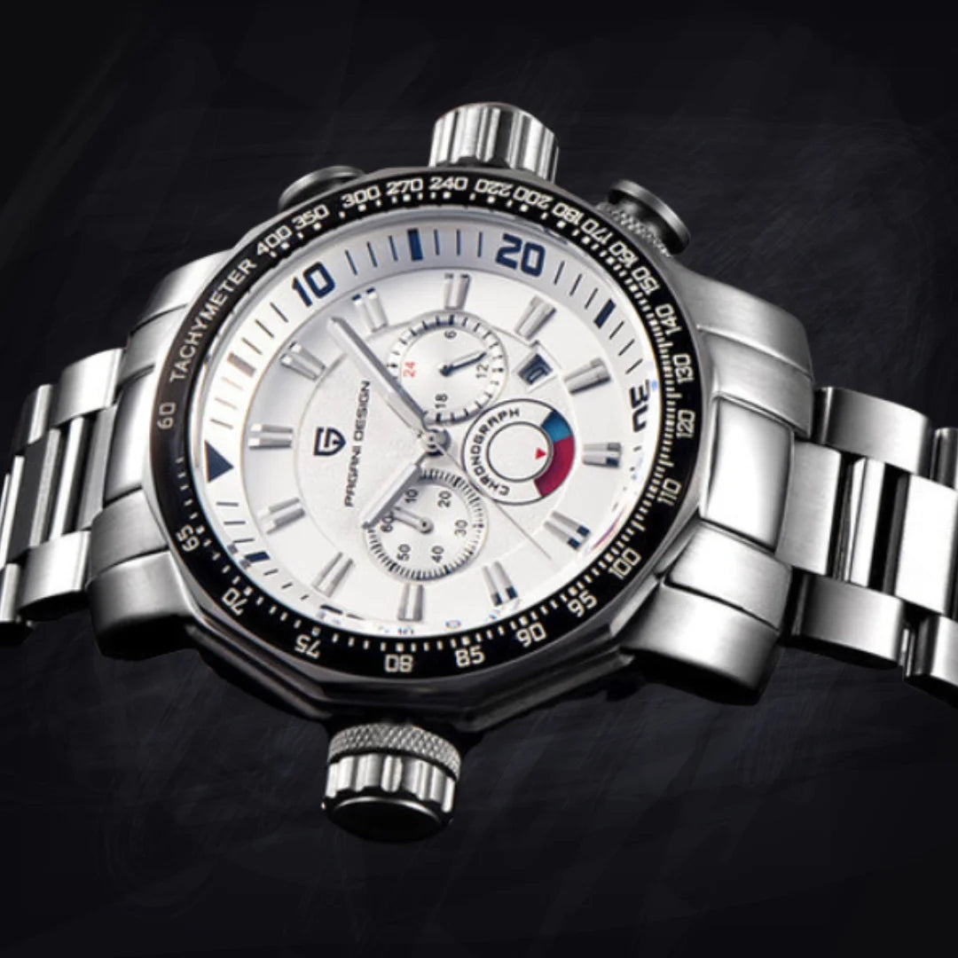 Pagani Design Luxury Multifunction Quartz Watch – Men’s Stainless Steel Chronograph with Luminous Dial & Waterproof Build