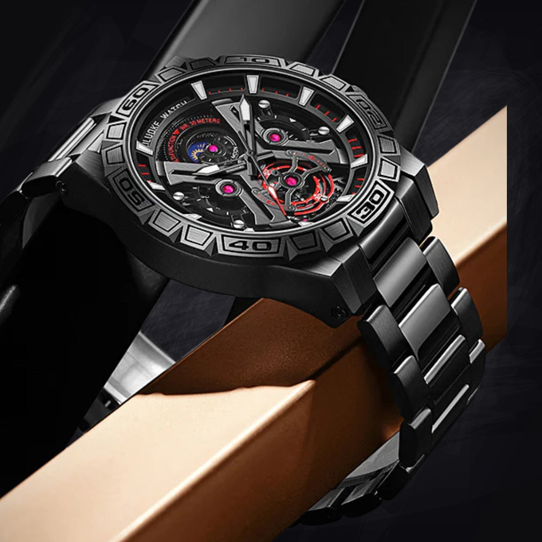 3D Hollow Skeleton Quartz Watch – Luminous Multifunction Sports Chrono (13mm Thickness)