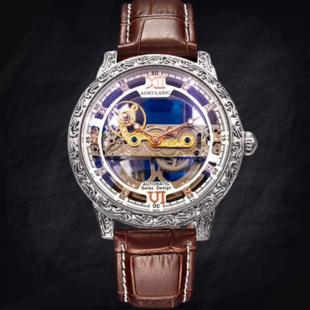 Men's Linear Skeleton Watch | Bridge Movement Automatic | Transparent Exhibition Case