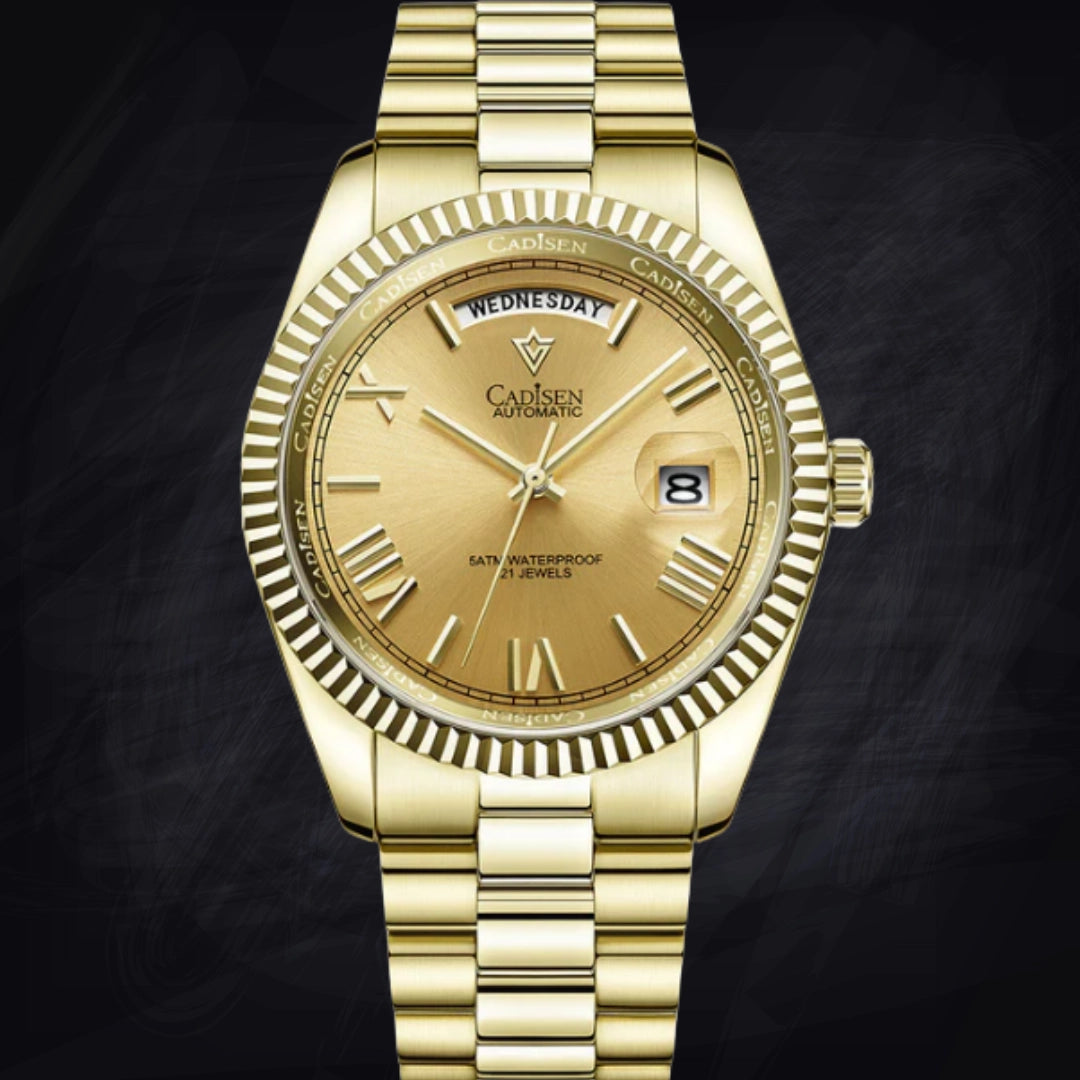 Men's Luxury Date Automatic Watch – 100M Waterproof Mechanical Timepiece with Sapphire Crystal & Fluted Bezel