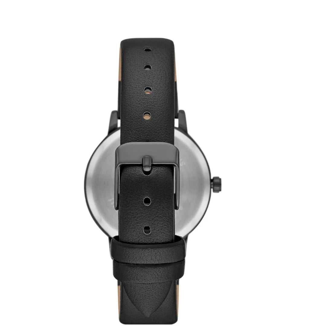 Time and Tru Women’s Gunmetal & Gold Crystal Accent Watch – Black Leather Strap (Model: FMDOTT058)