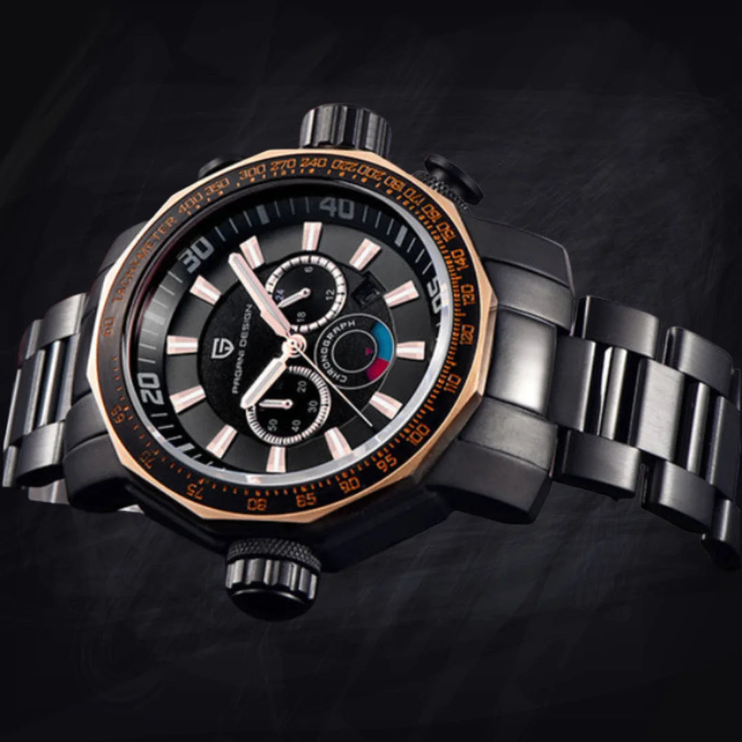 Pagani Design Luxury Multifunction Quartz Watch – Men’s Stainless Steel Chronograph with Luminous Dial & Waterproof Build