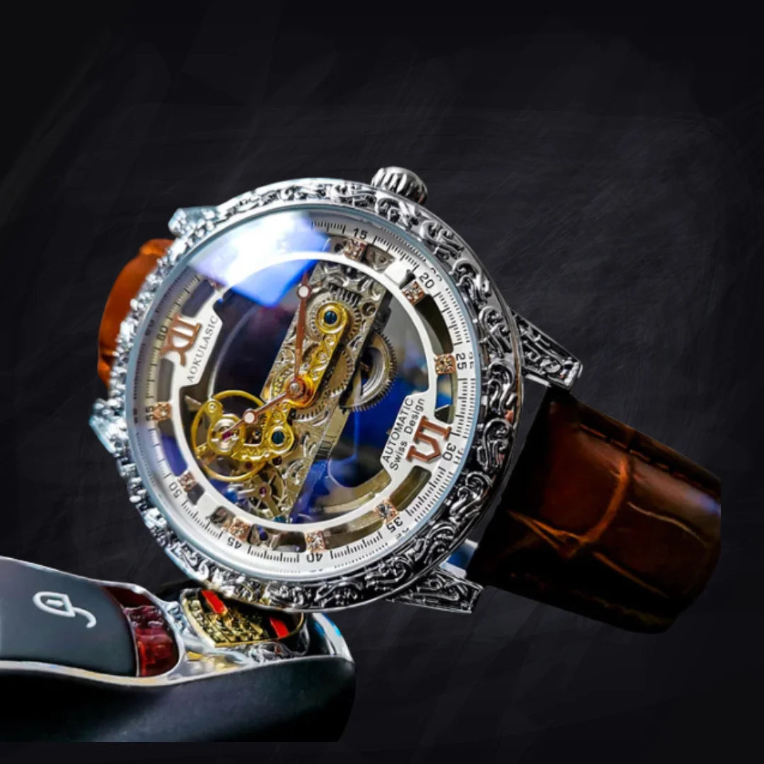 Men's Linear Skeleton Watch | Bridge Movement Automatic | Transparent Exhibition Case