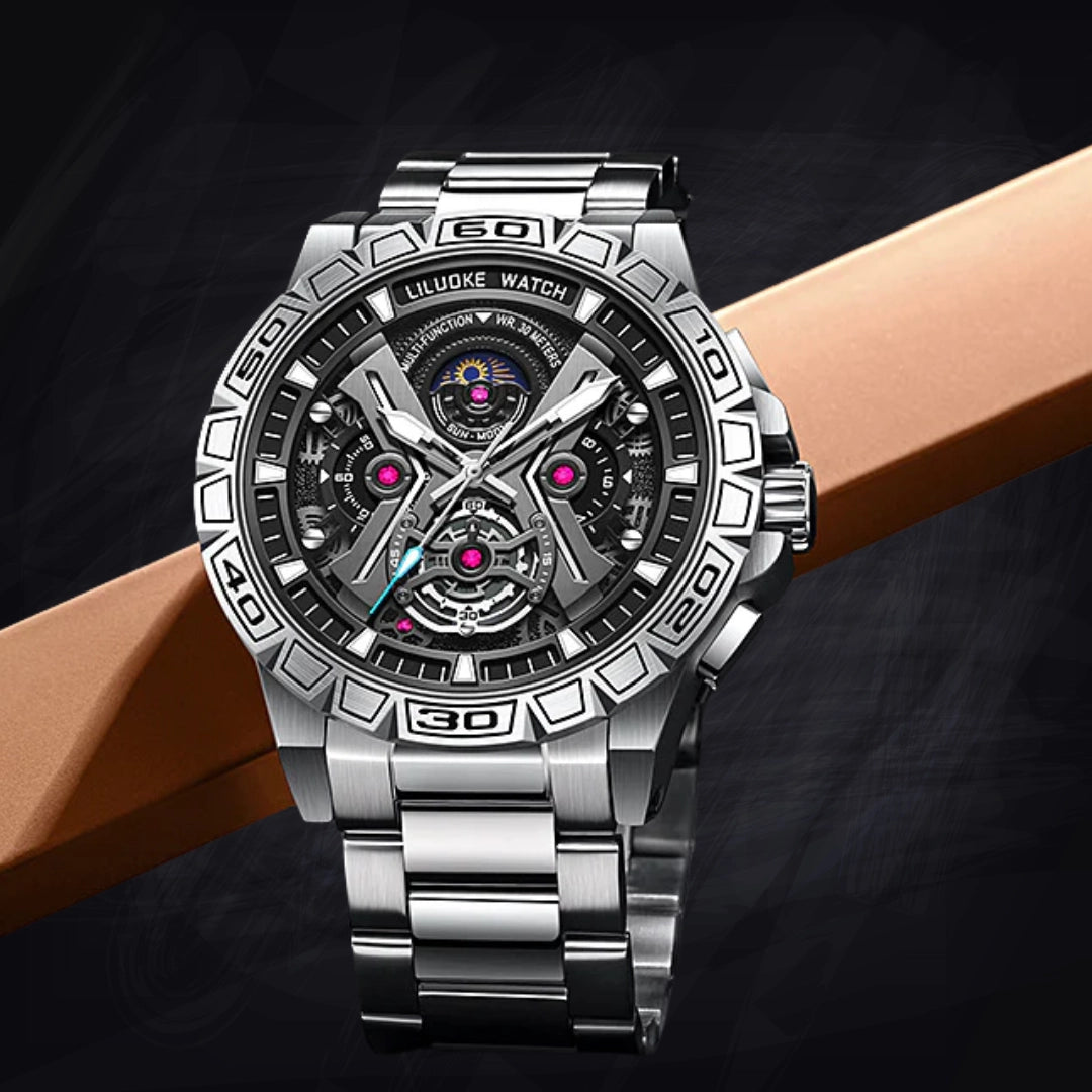 3D Hollow Skeleton Quartz Watch – Luminous Multifunction Sports Chrono (13mm Thickness)