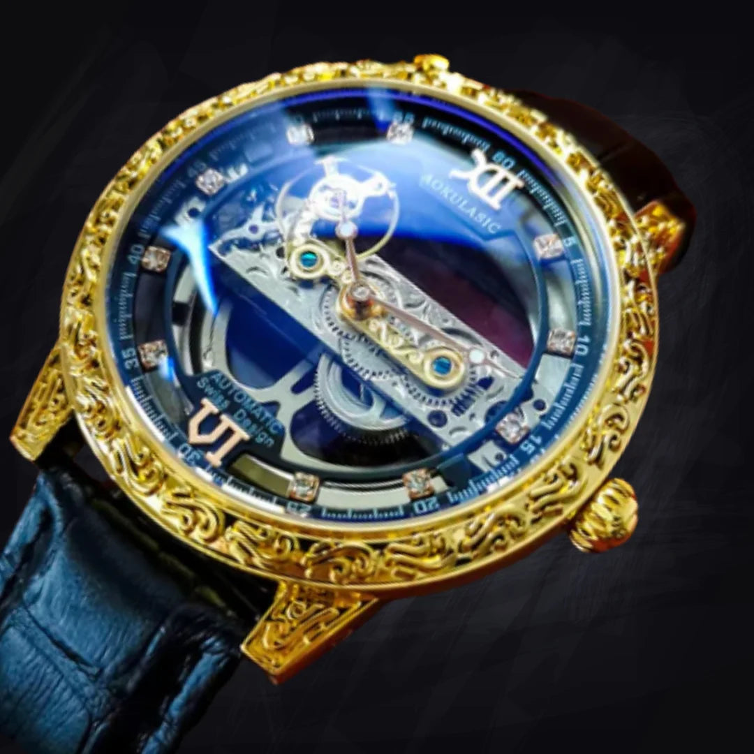 Men's Linear Skeleton Watch | Bridge Movement Automatic | Transparent Exhibition Case