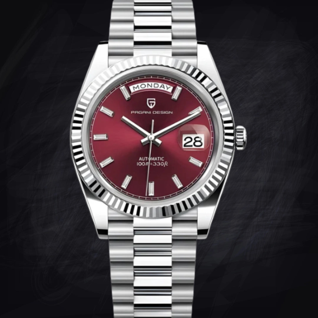 Men's Luxury Date Automatic Watch – 100M Waterproof Mechanical Timepiece with Sapphire Crystal & Fluted Bezel