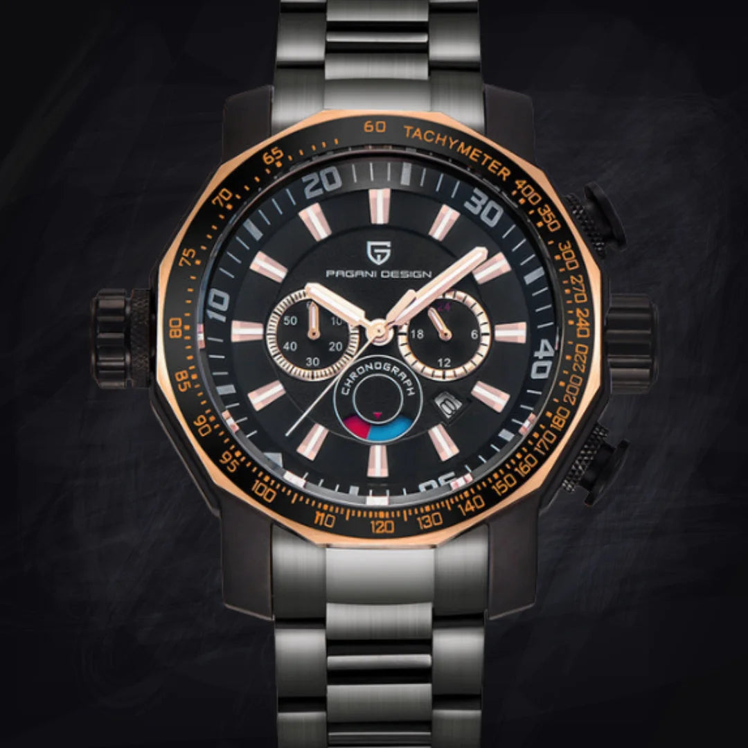 Pagani Design Luxury Multifunction Quartz Watch – Men’s Stainless Steel Chronograph with Luminous Dial & Waterproof Build
