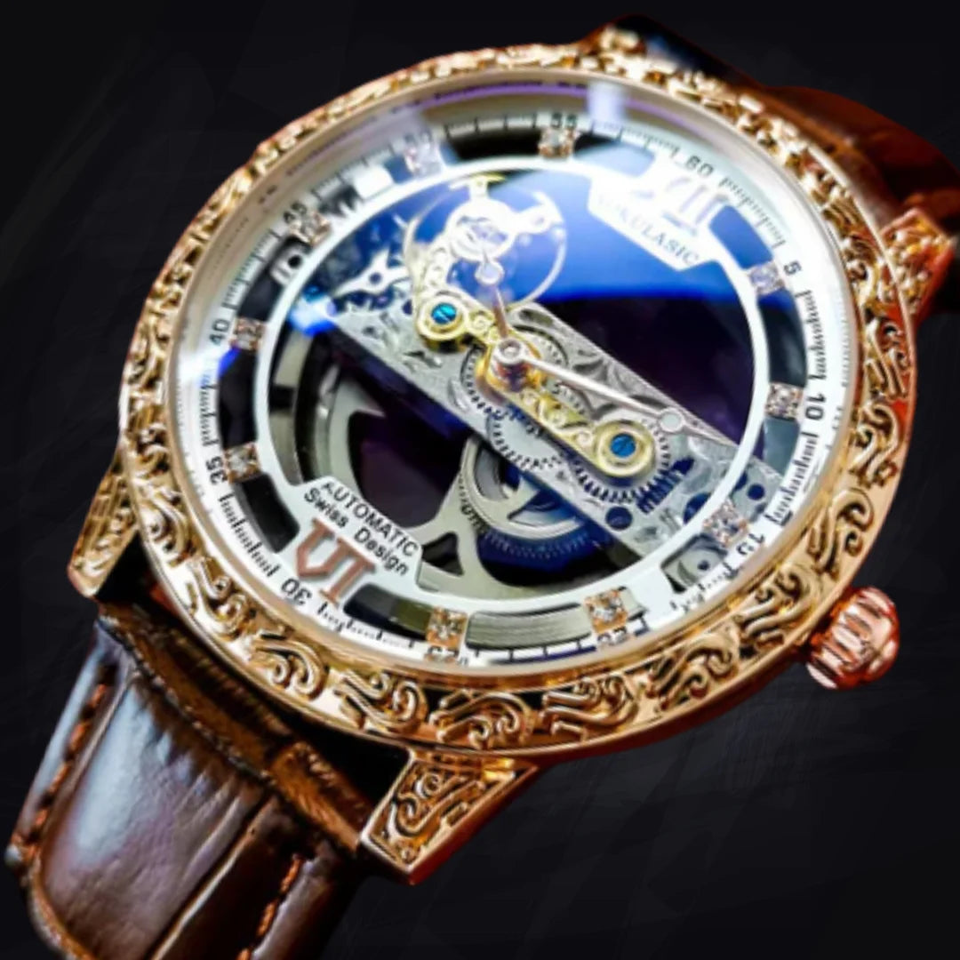 Men's Linear Skeleton Watch | Bridge Movement Automatic | Transparent Exhibition Case