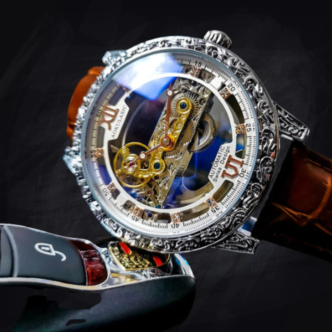 Men's Linear Skeleton Watch | Bridge Movement Automatic | Transparent Exhibition Case