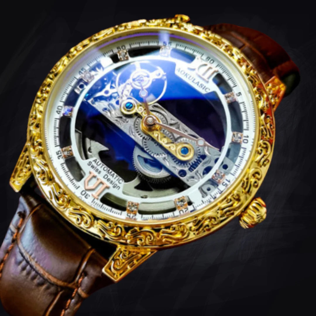Men's Linear Skeleton Watch | Bridge Movement Automatic | Transparent Exhibition Case