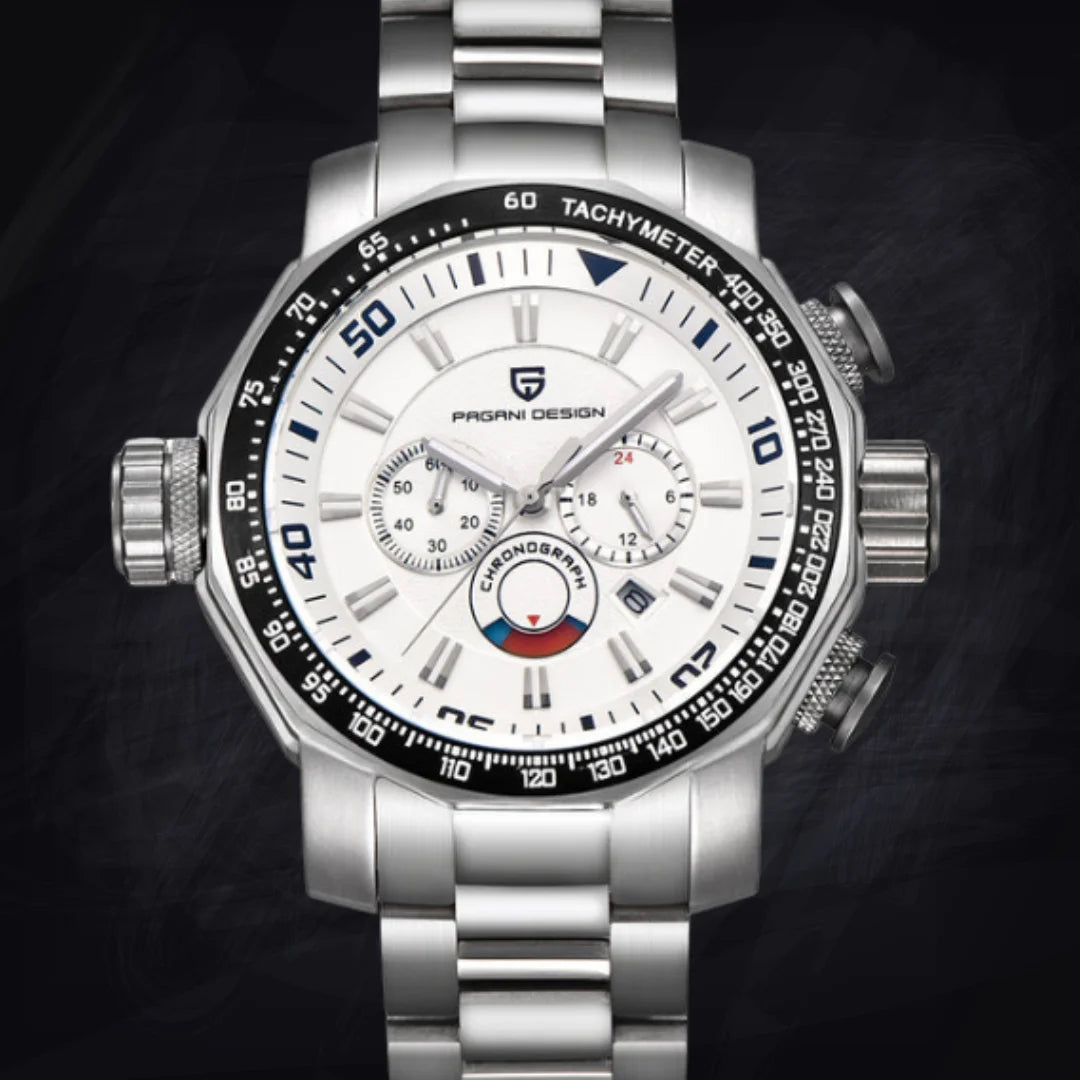 Pagani Design Luxury Multifunction Quartz Watch – Men’s Stainless Steel Chronograph with Luminous Dial & Waterproof Build