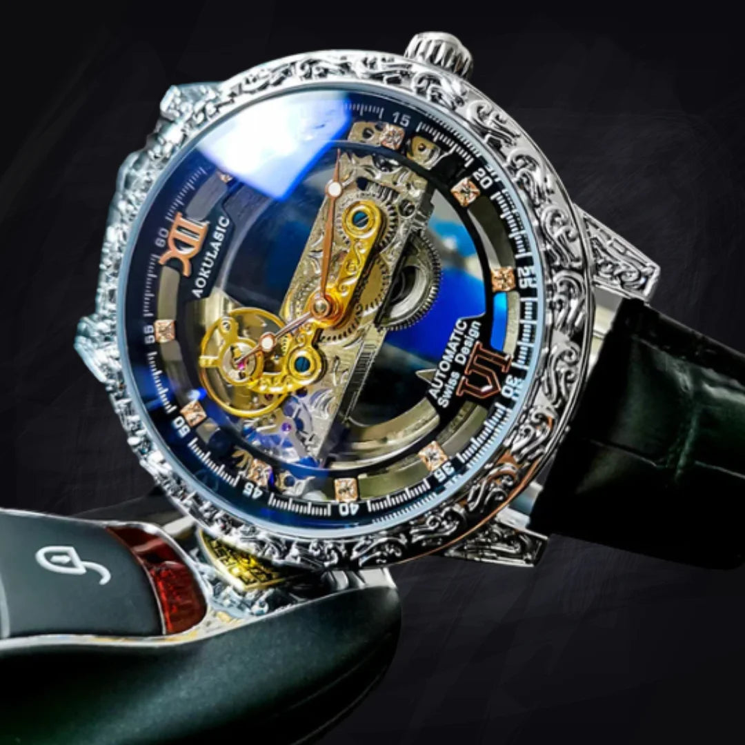 Men's Linear Skeleton Watch | Bridge Movement Automatic | Transparent Exhibition Case