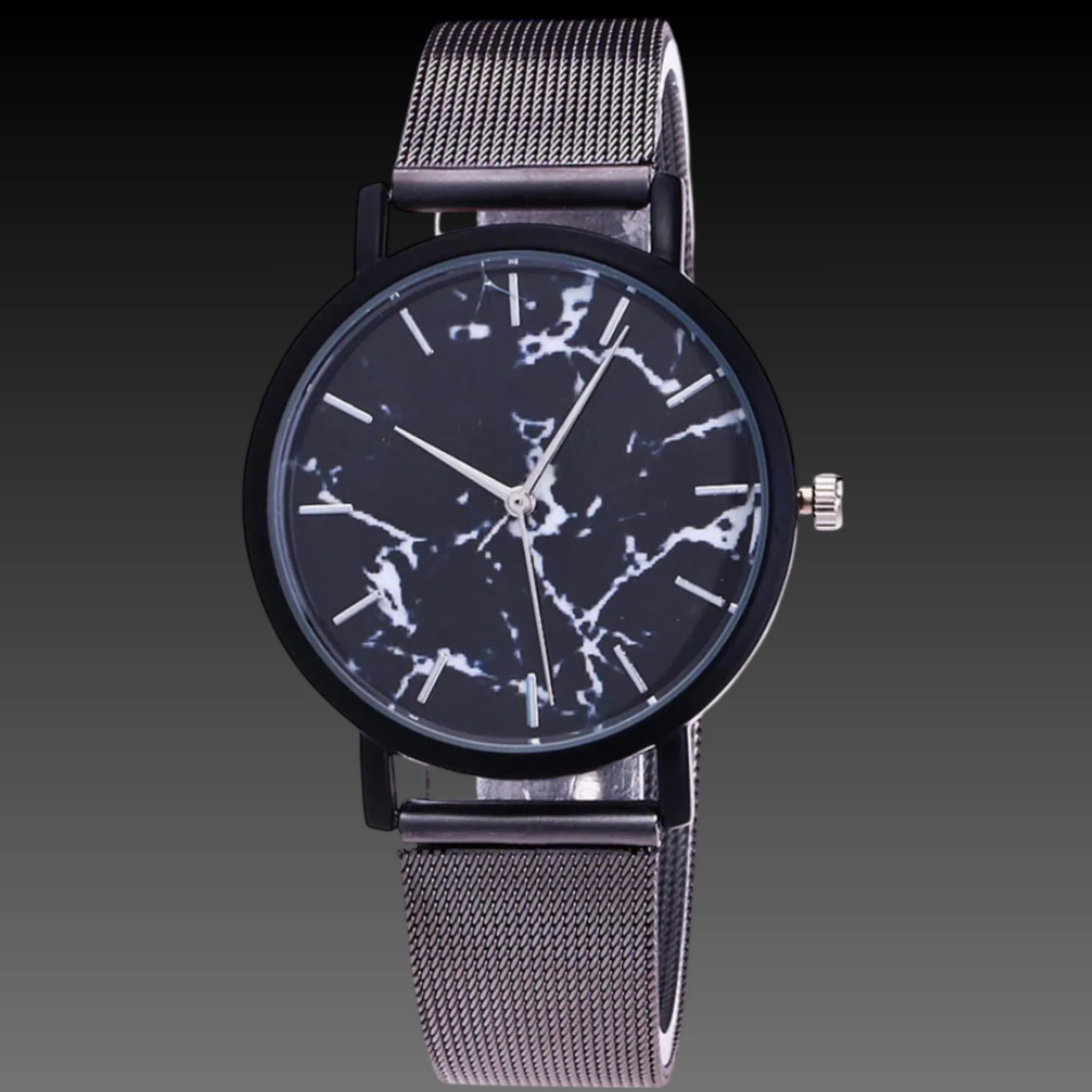 Women's Marble Dial Minimalist Watch | Mesh Strap | Modern Art Design