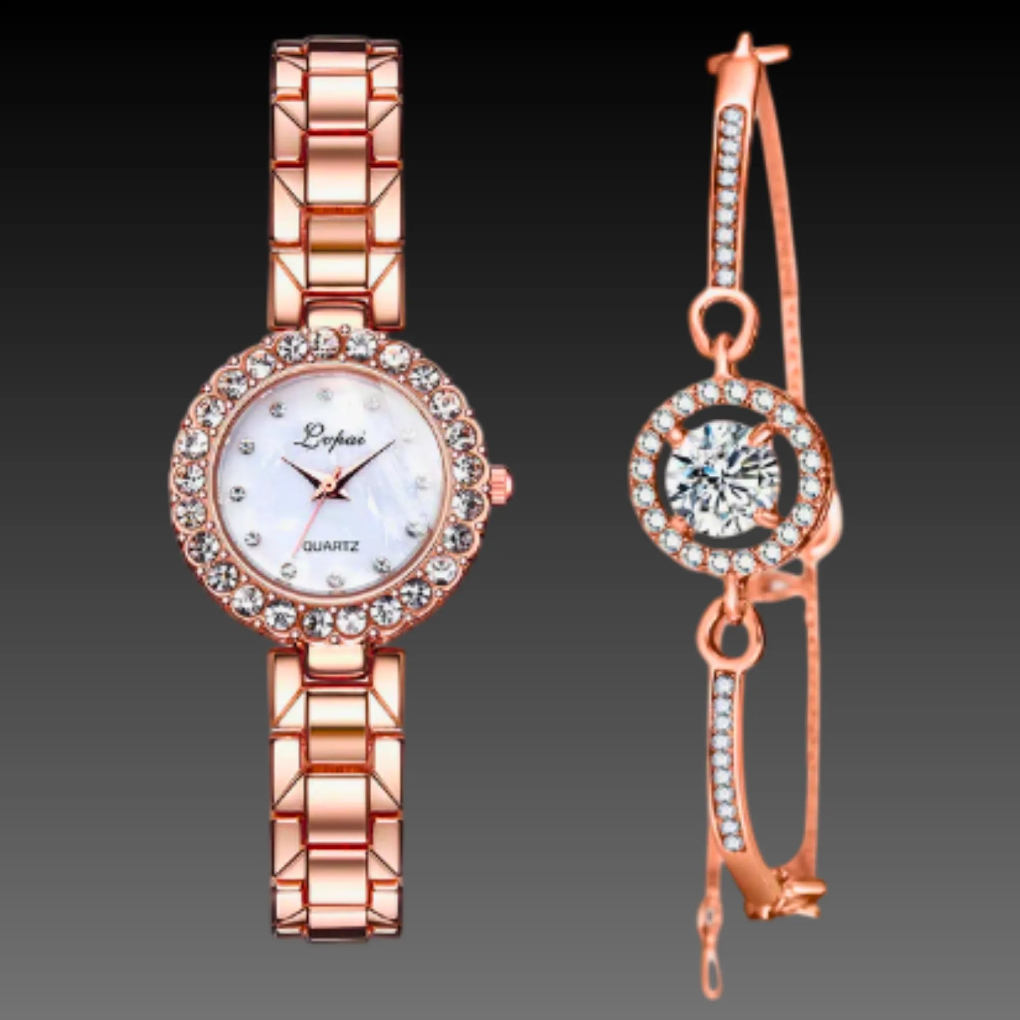 Women's Petite Watch & Bracelet Set | Rose Gold Stackable Jewelry | Small 21mm Dial