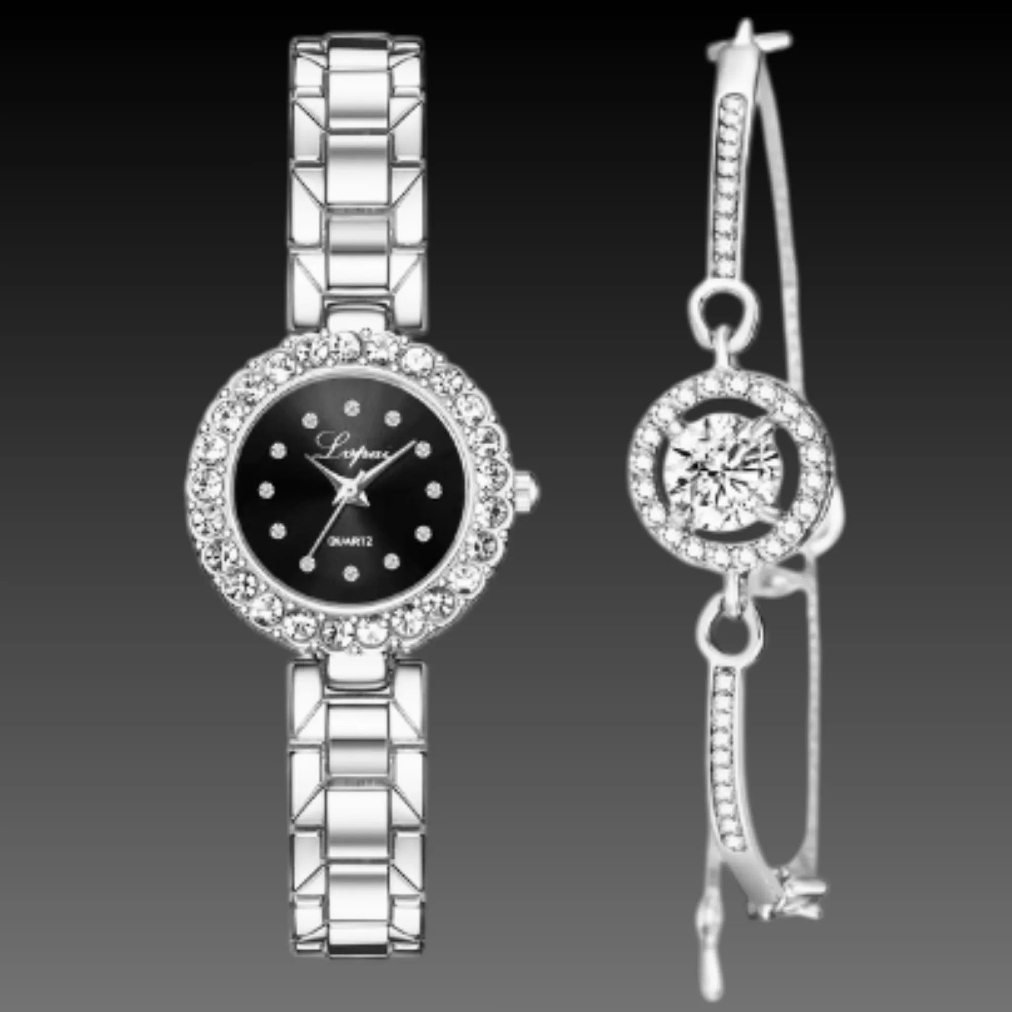 Women's Petite Watch & Bracelet Set | Rose Gold Stackable Jewelry | Small 21mm Dial