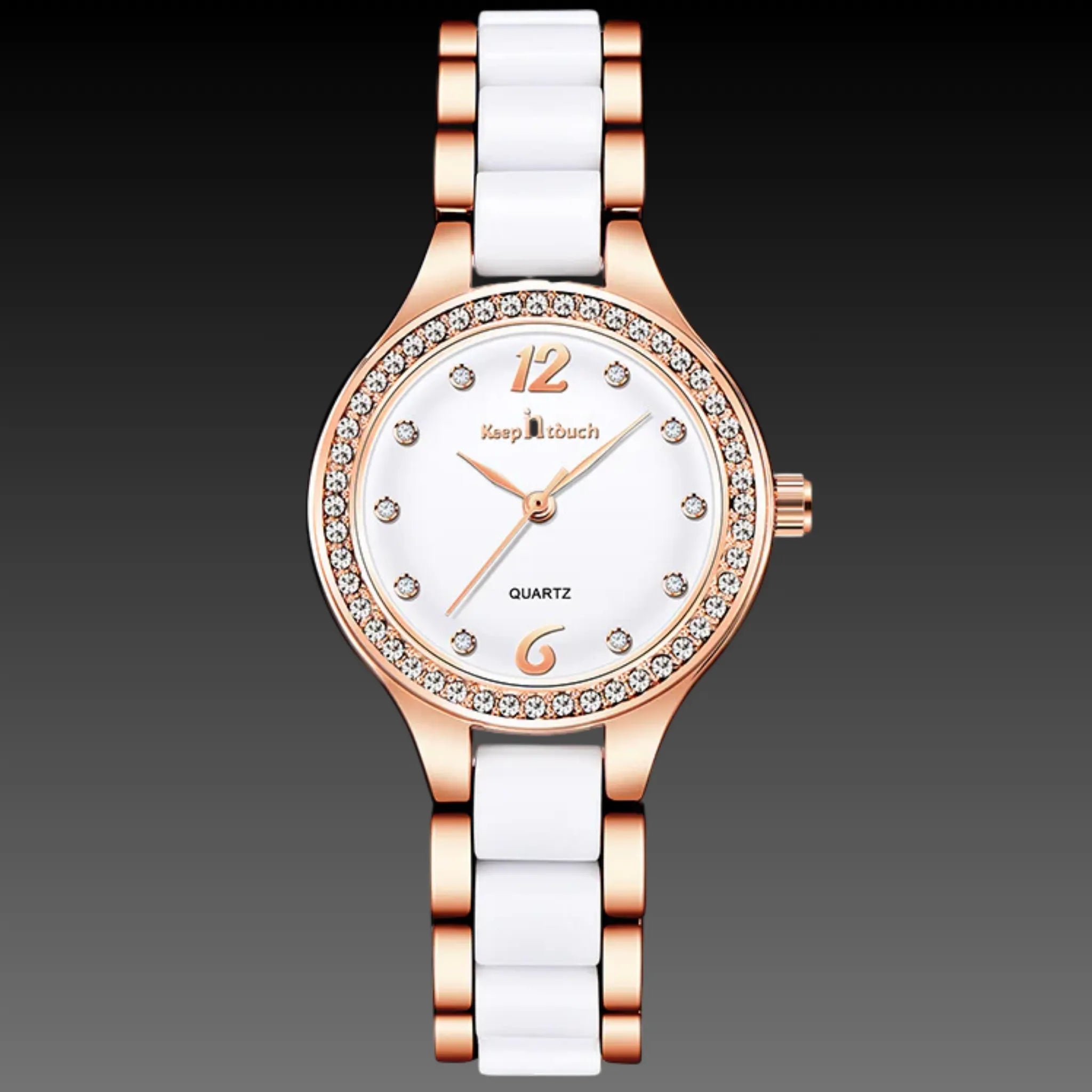 Women's Petite Luxury Bracelet Watch | 28mm Ceramic Style | Rhinestone Bezel