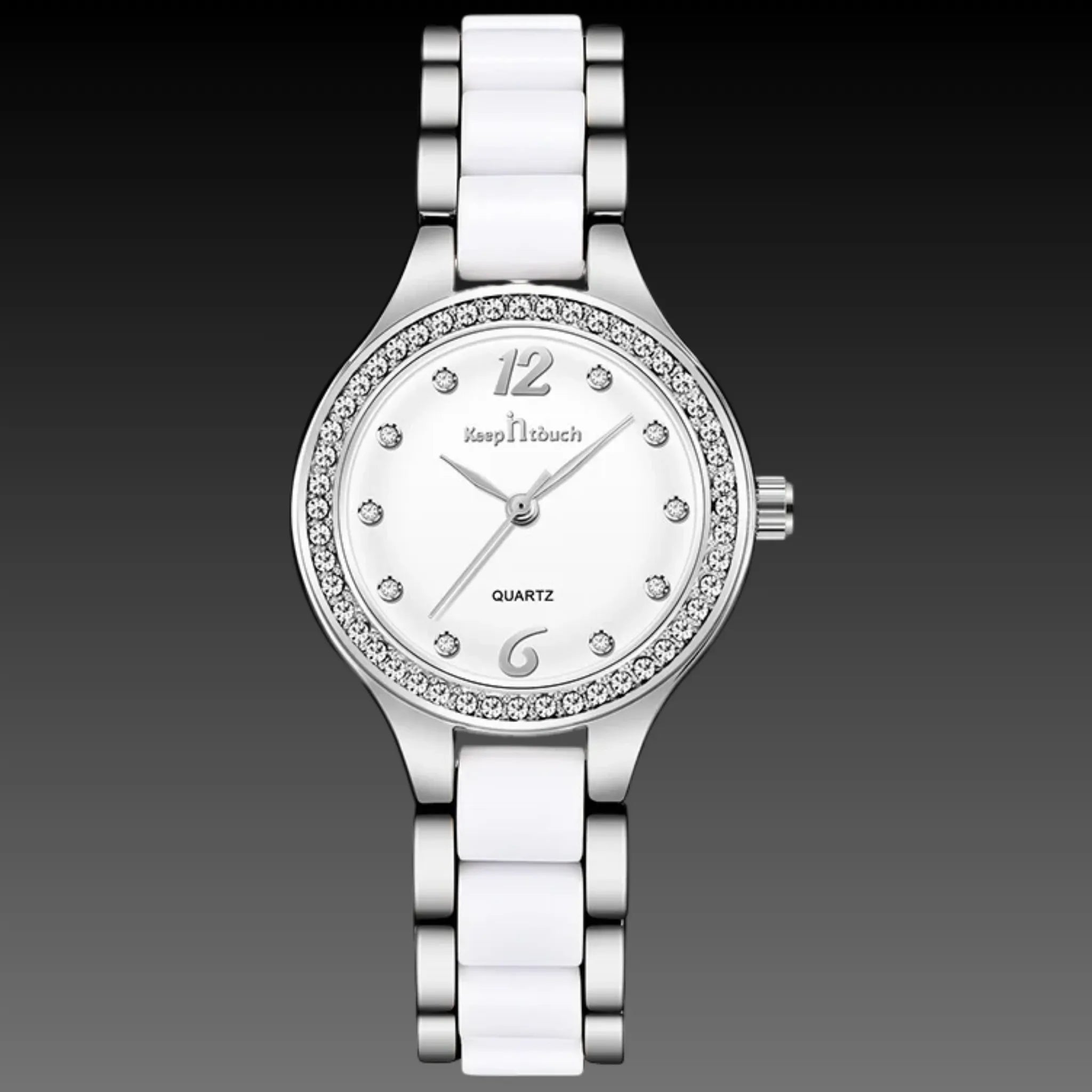 Women's Petite Luxury Bracelet Watch | 28mm Ceramic Style | Rhinestone Bezel