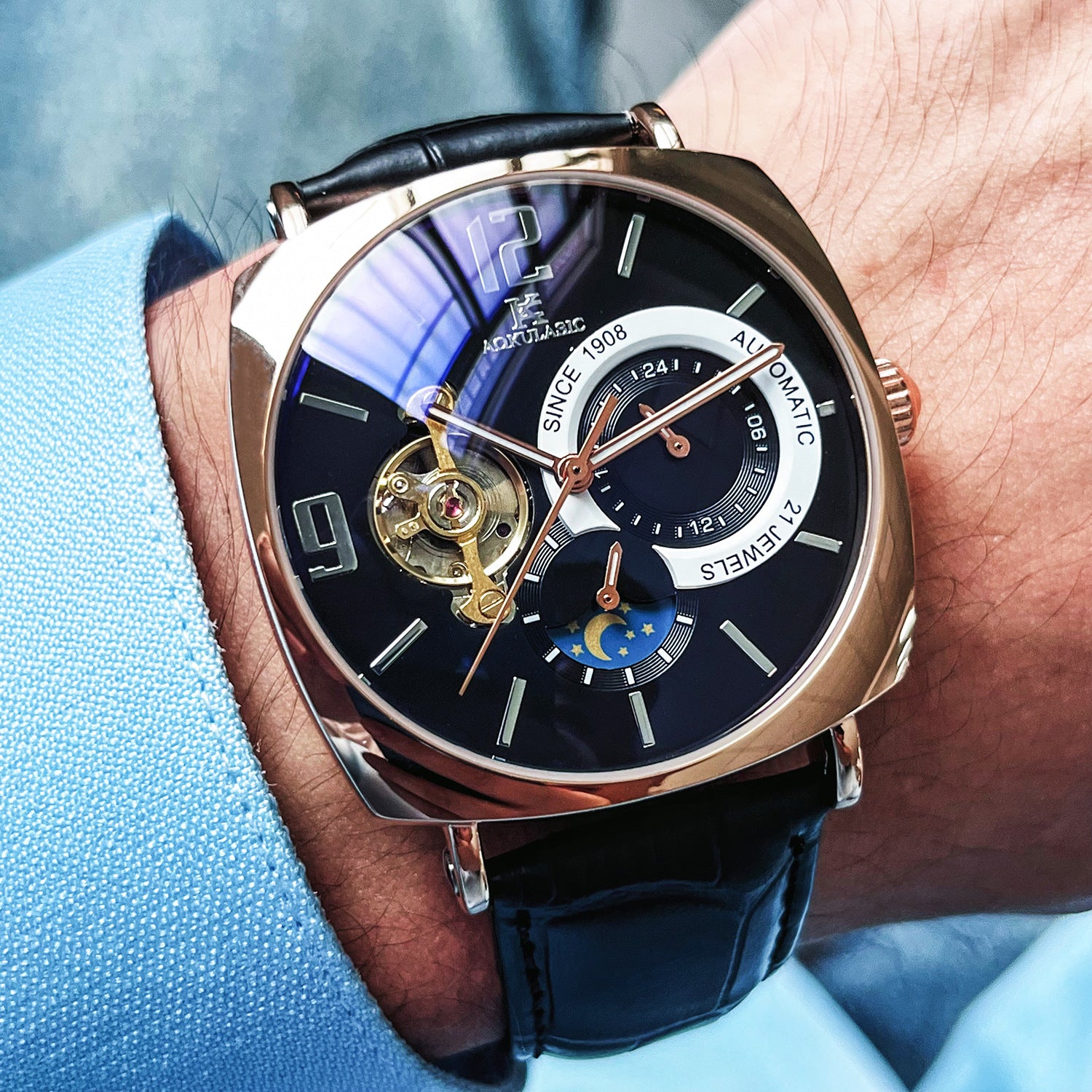 Mens Square Fully Automatic Mechanical Watch Casual Mens Wristwatch